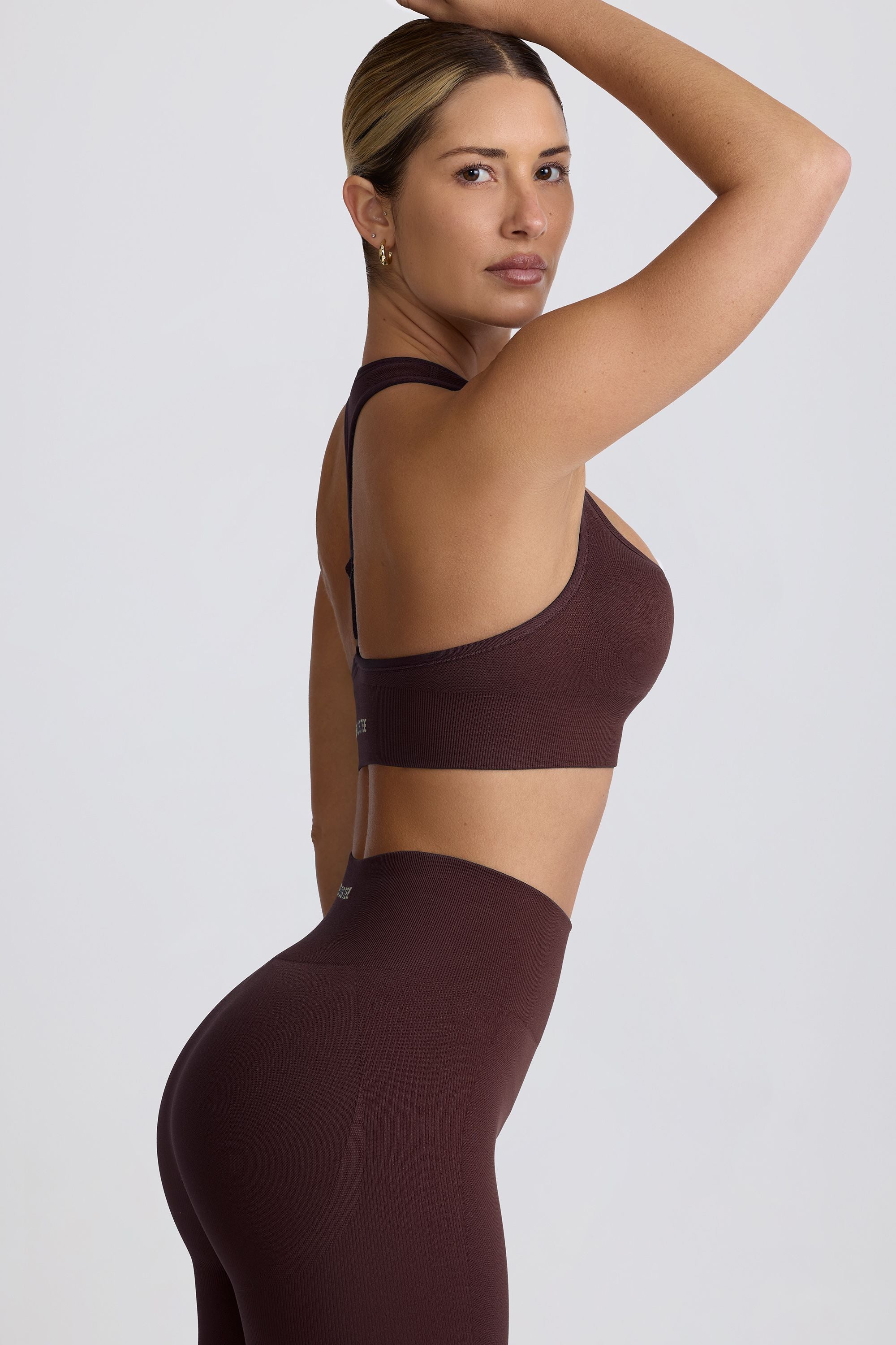 Super Sculpt Seamless T-Back Sports Bra in Chocolate - Image 4