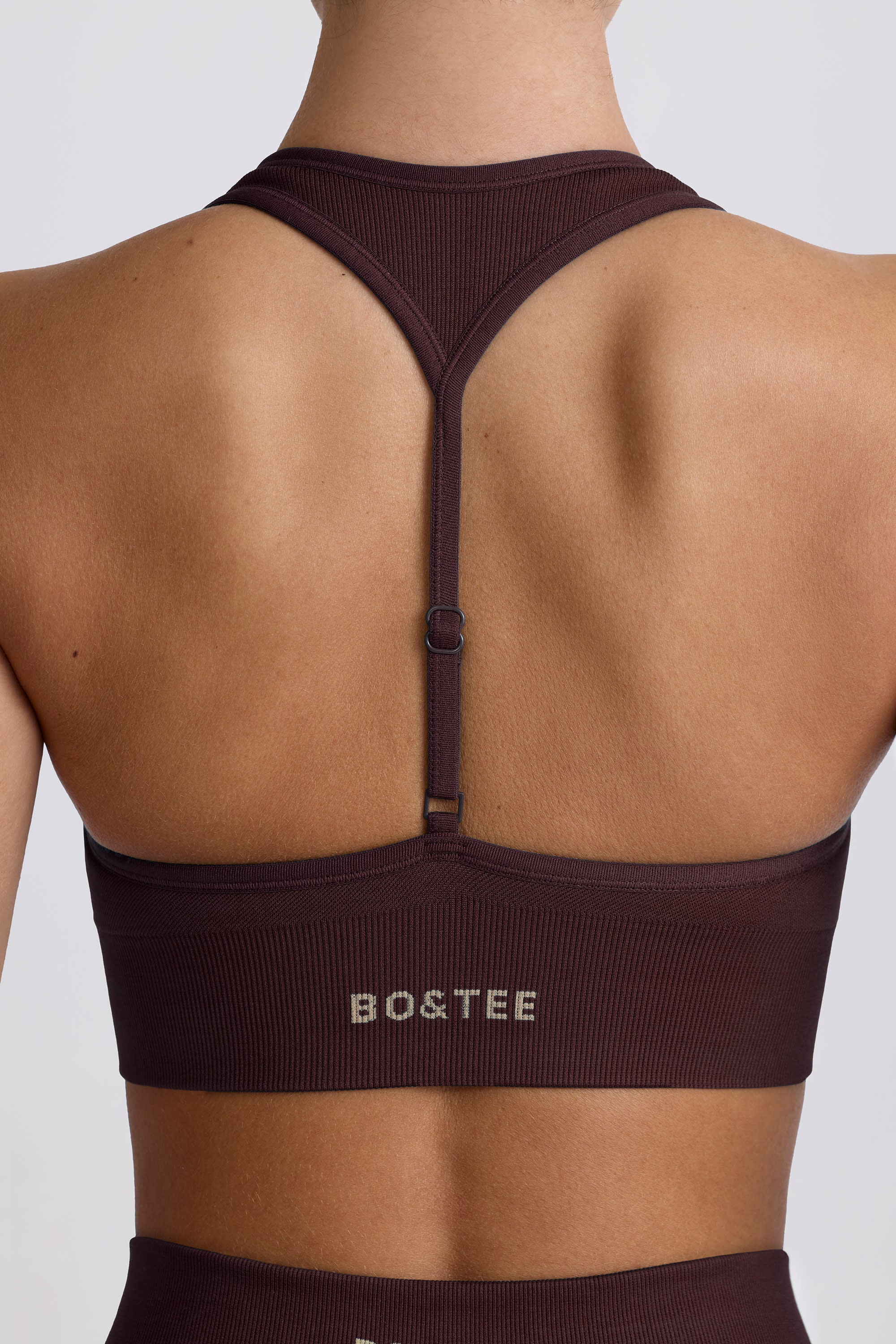 Super Sculpt Seamless T-Back Sports Bra in Chocolate - Image 5