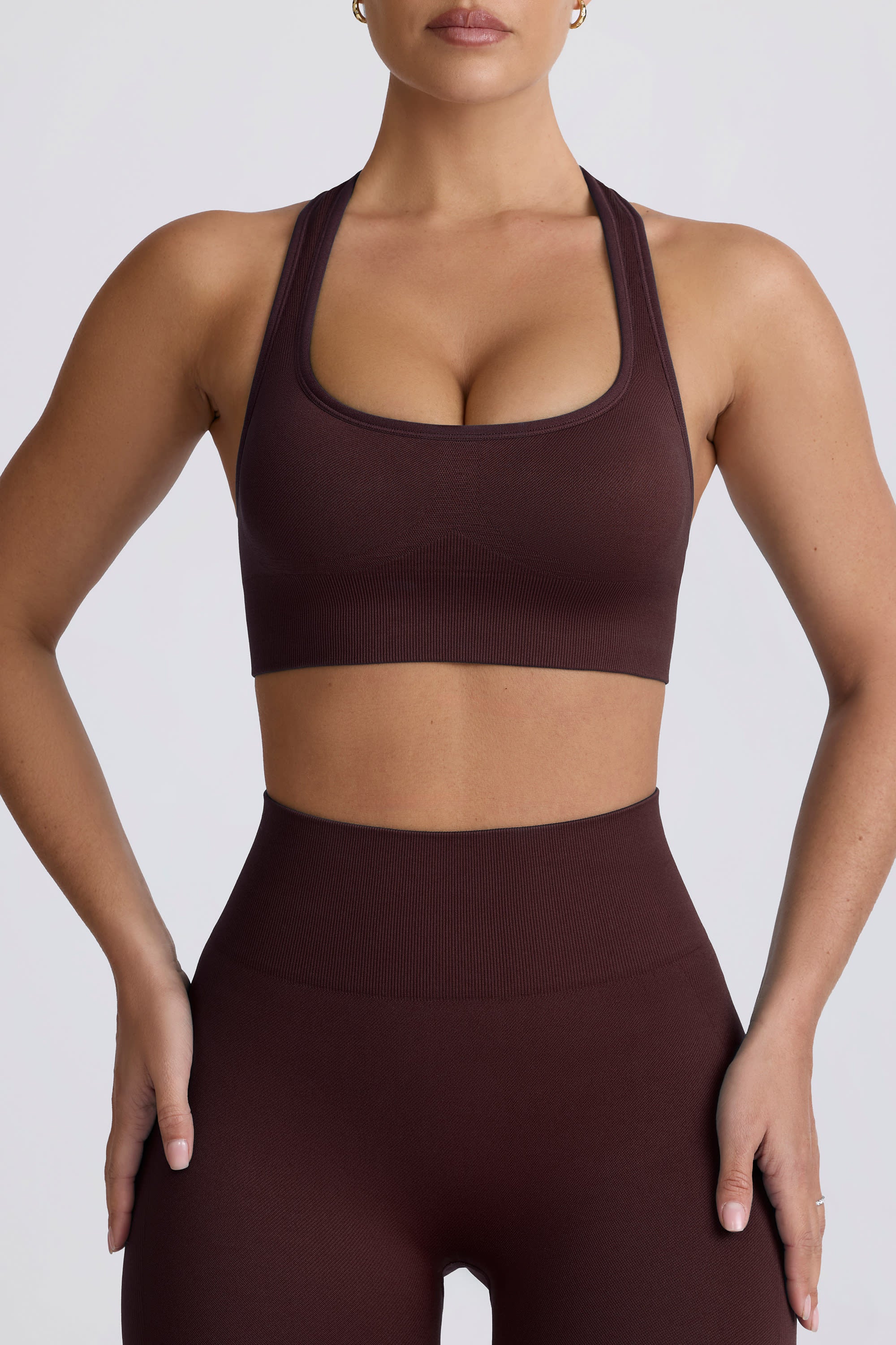 Super Sculpt Seamless T-Back Sports Bra in Chocolate - Image 6