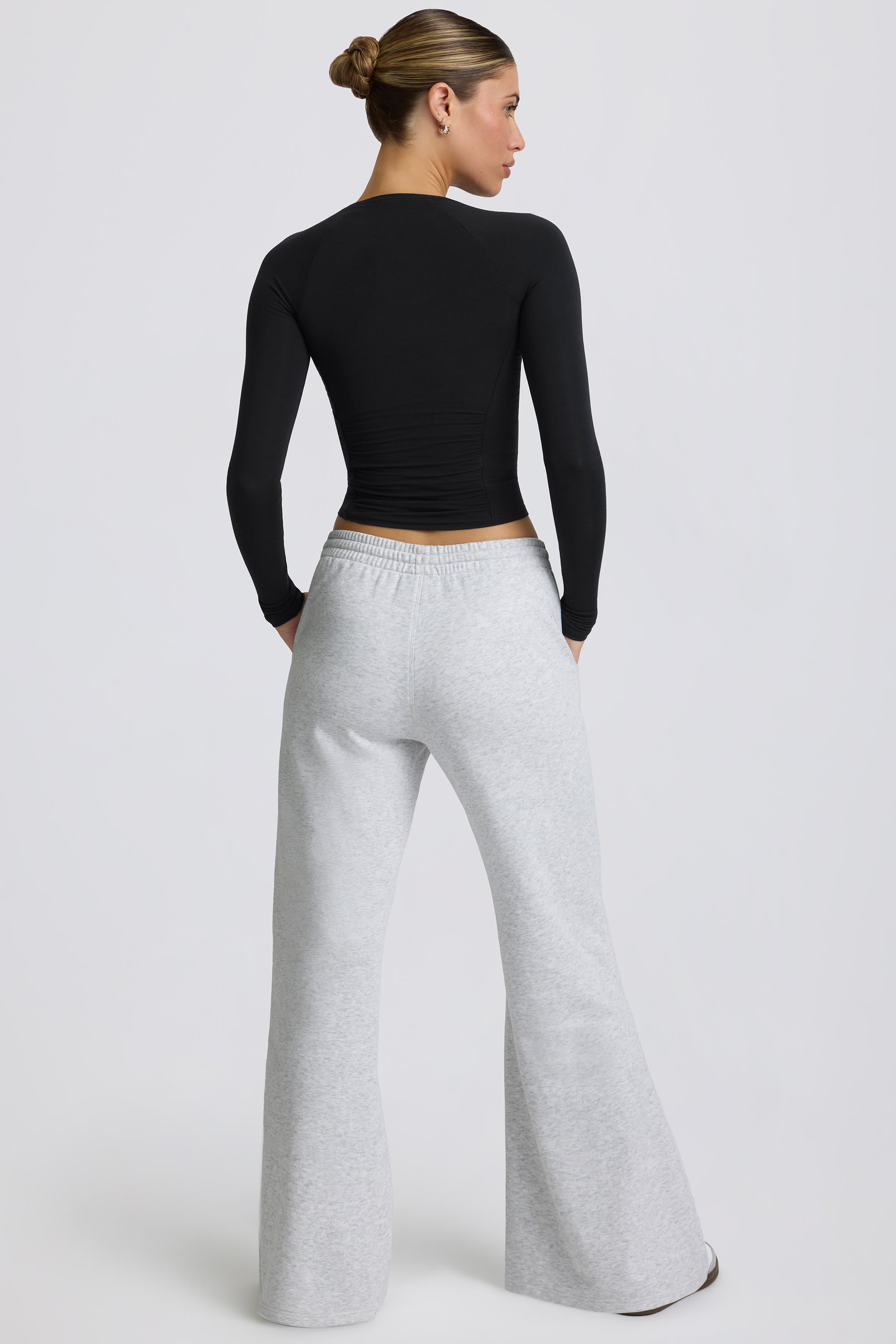 Low-Rise Wide-Leg Joggers in Grey Marl - Image 3