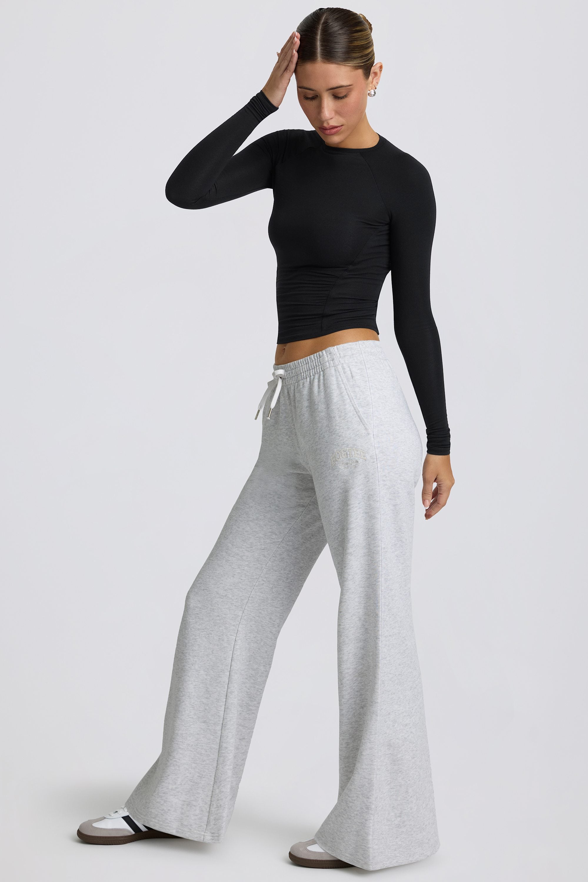 Low-Rise Wide-Leg Joggers in Grey Marl - Image 4