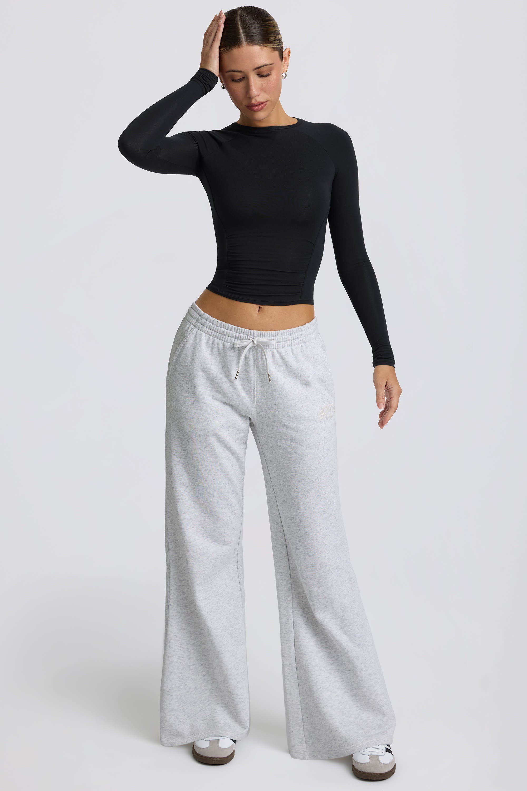 Low-Rise Wide-Leg Joggers in Grey Marl - Image 6