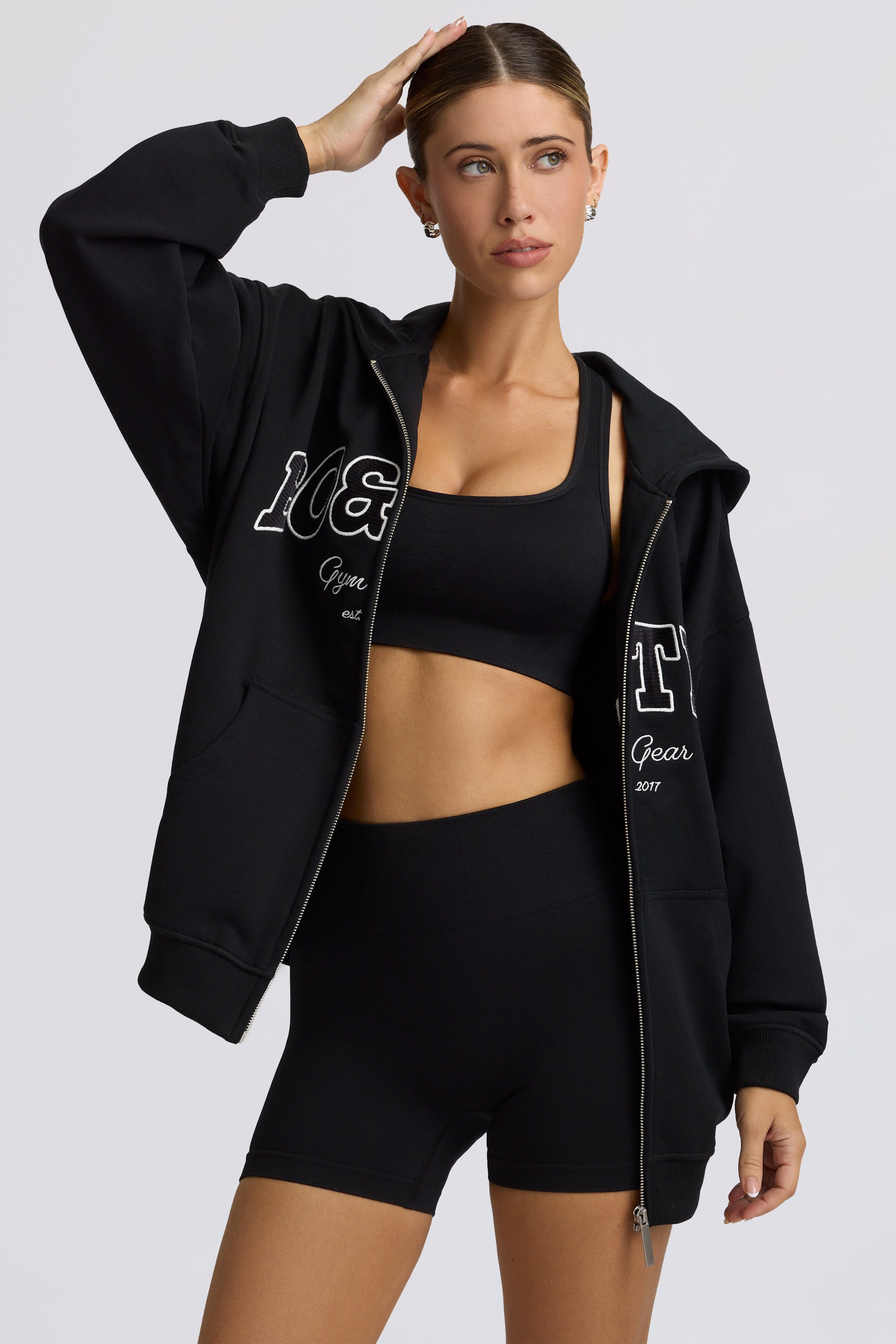 Oversized Zip-Up Hoodie in Black - Image 6