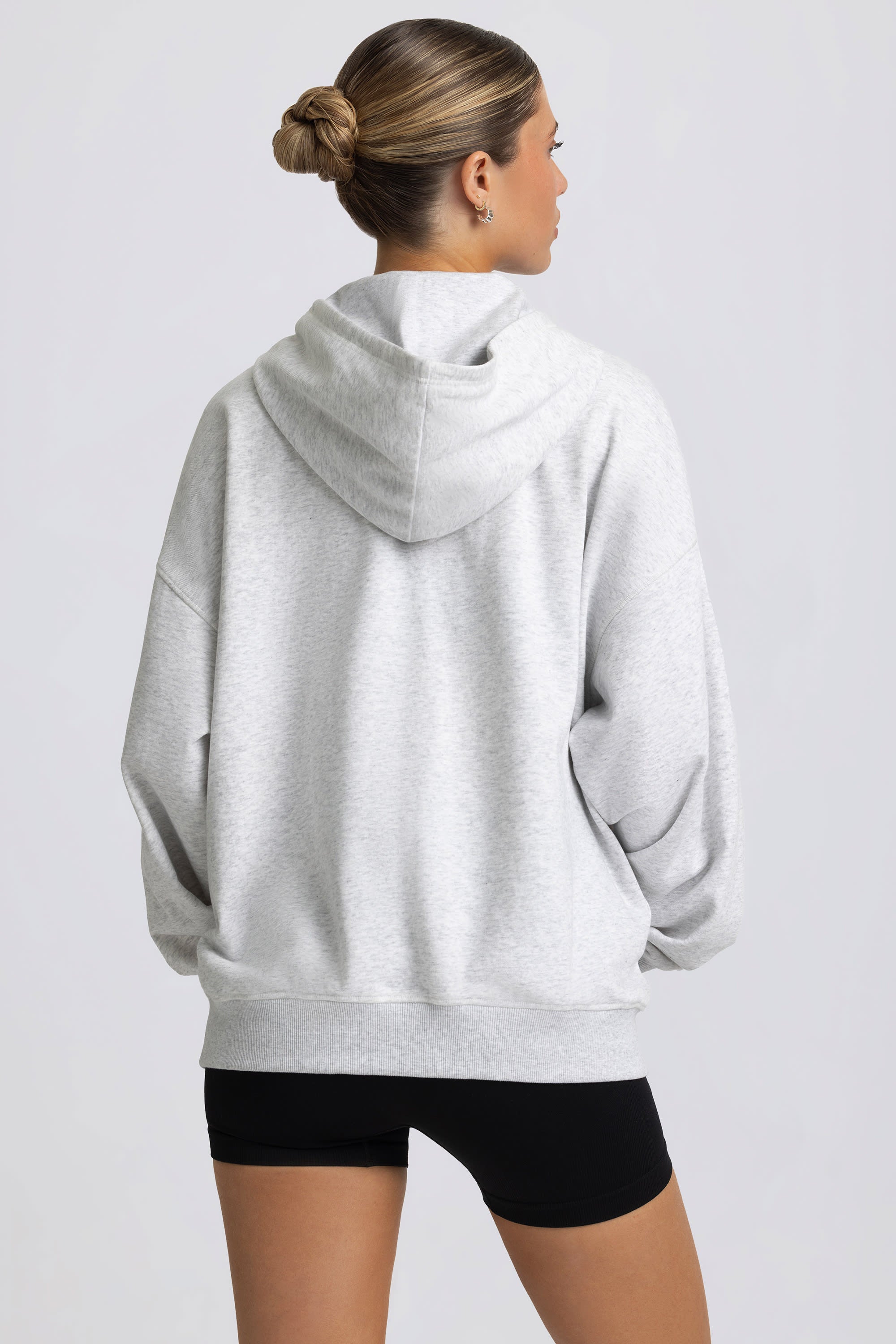 Oversized Zip-Up Hoodie in Grey Marl - Image 3