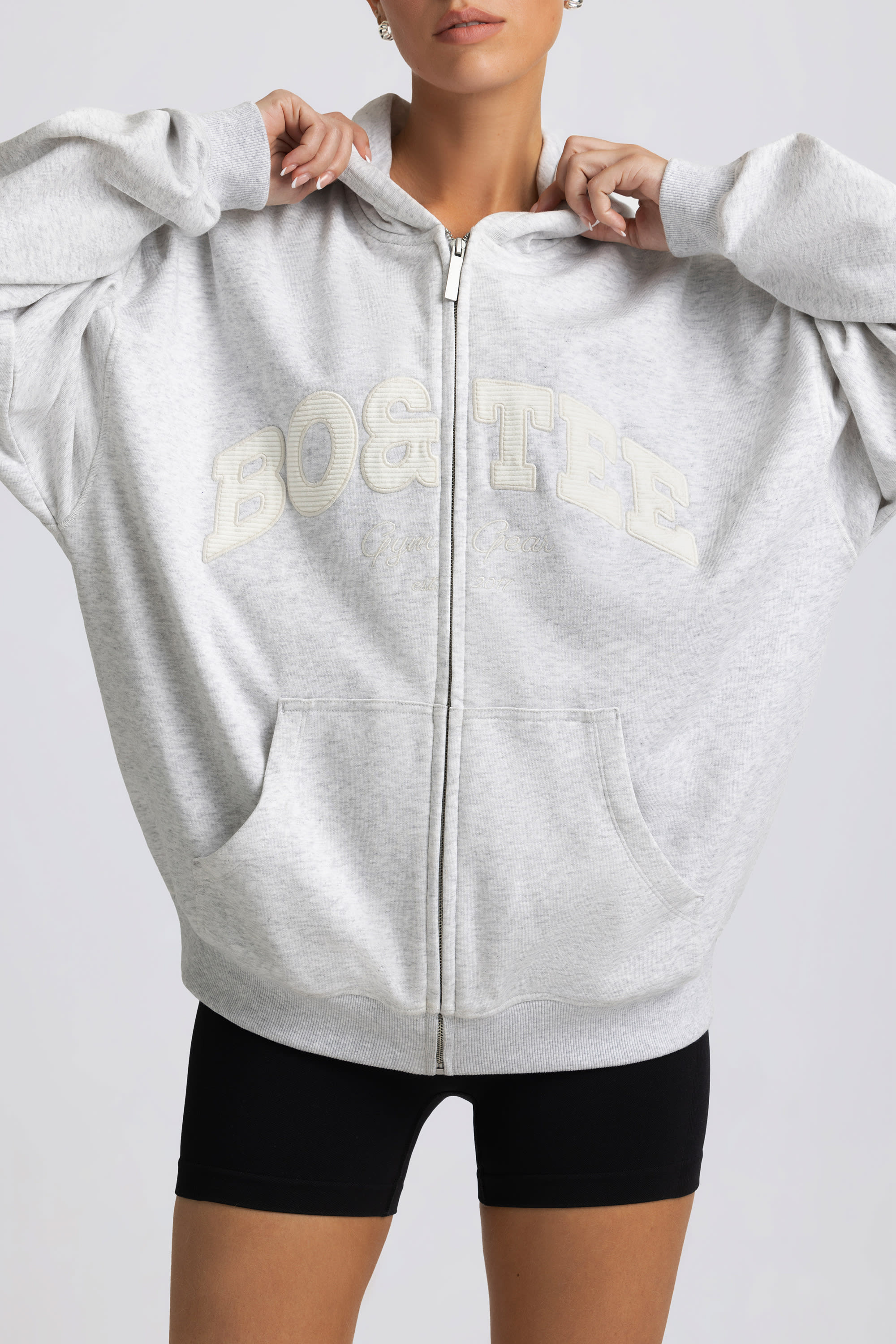 Oversized Zip-Up Hoodie in Grey Marl - Image 5