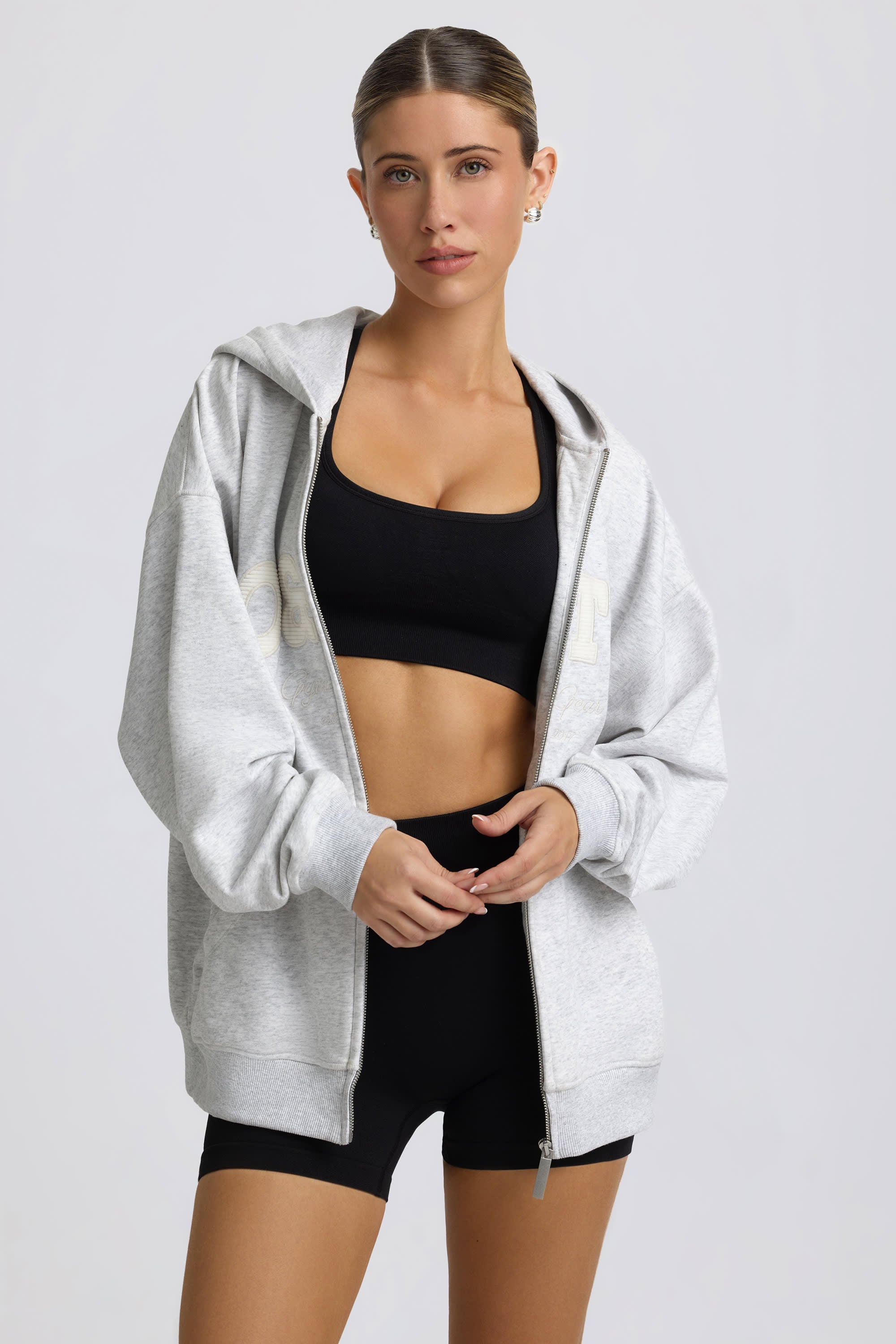 Oversized Zip-Up Hoodie in Grey Marl - Image 7