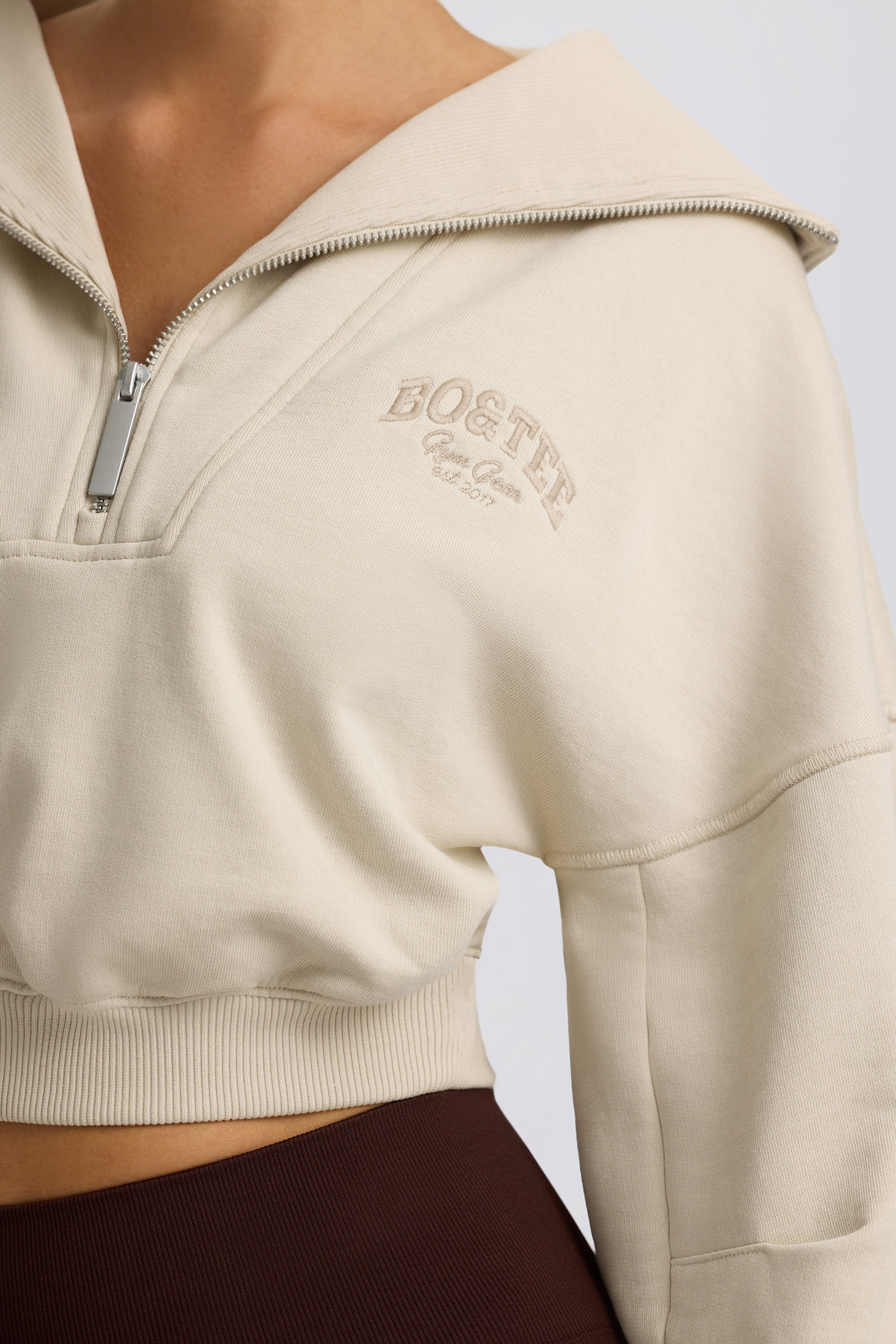 Quarter-Zip Cropped Sweatshirt in Bone - Image 6