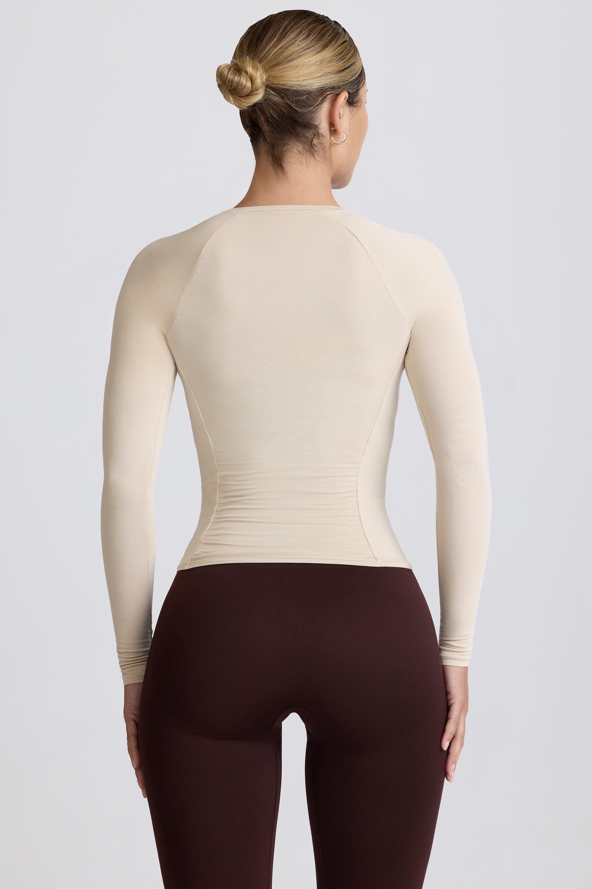 Modal Ruched Long-Sleeve Top in Bone - Image 3