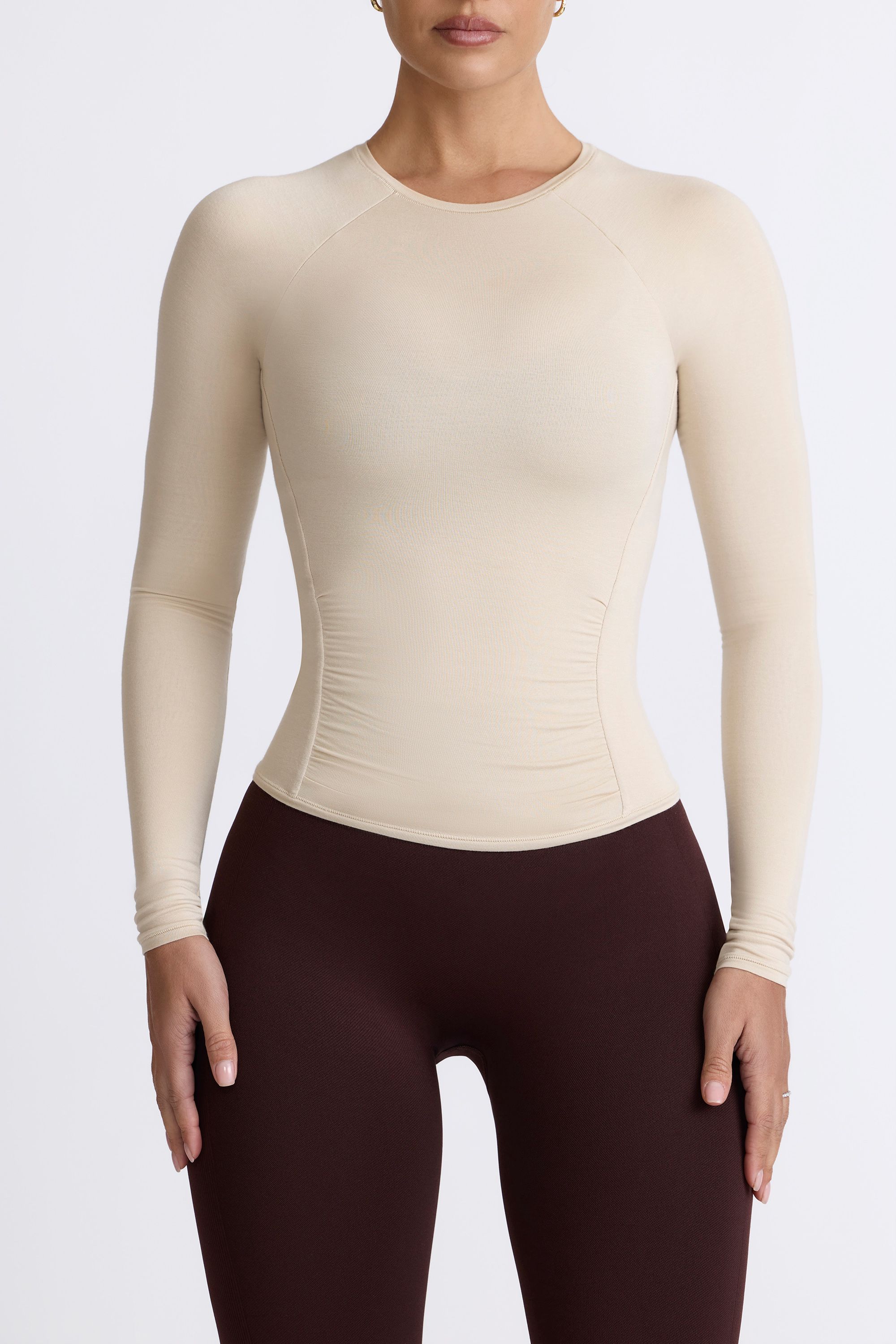 Modal Ruched Long-Sleeve Top in Bone - Image 5
