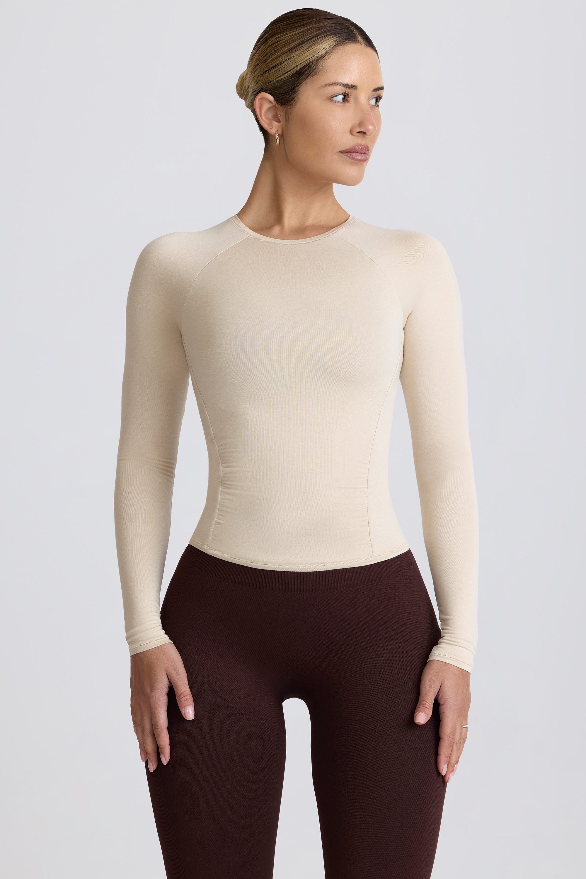 Modal Ruched Long-Sleeve Top in Bone - Image 6