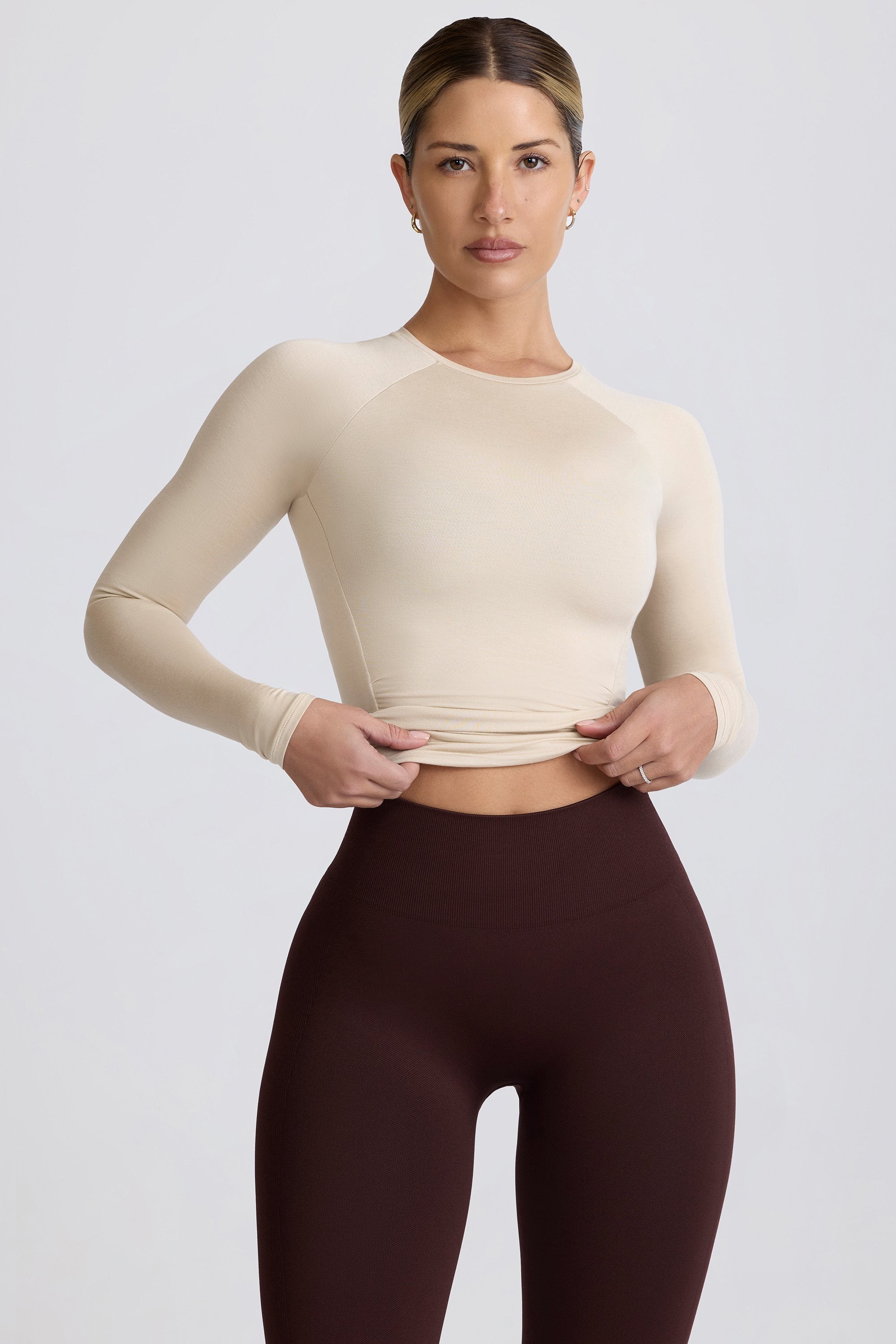 Modal Ruched Long-Sleeve Top in Bone - Image 8