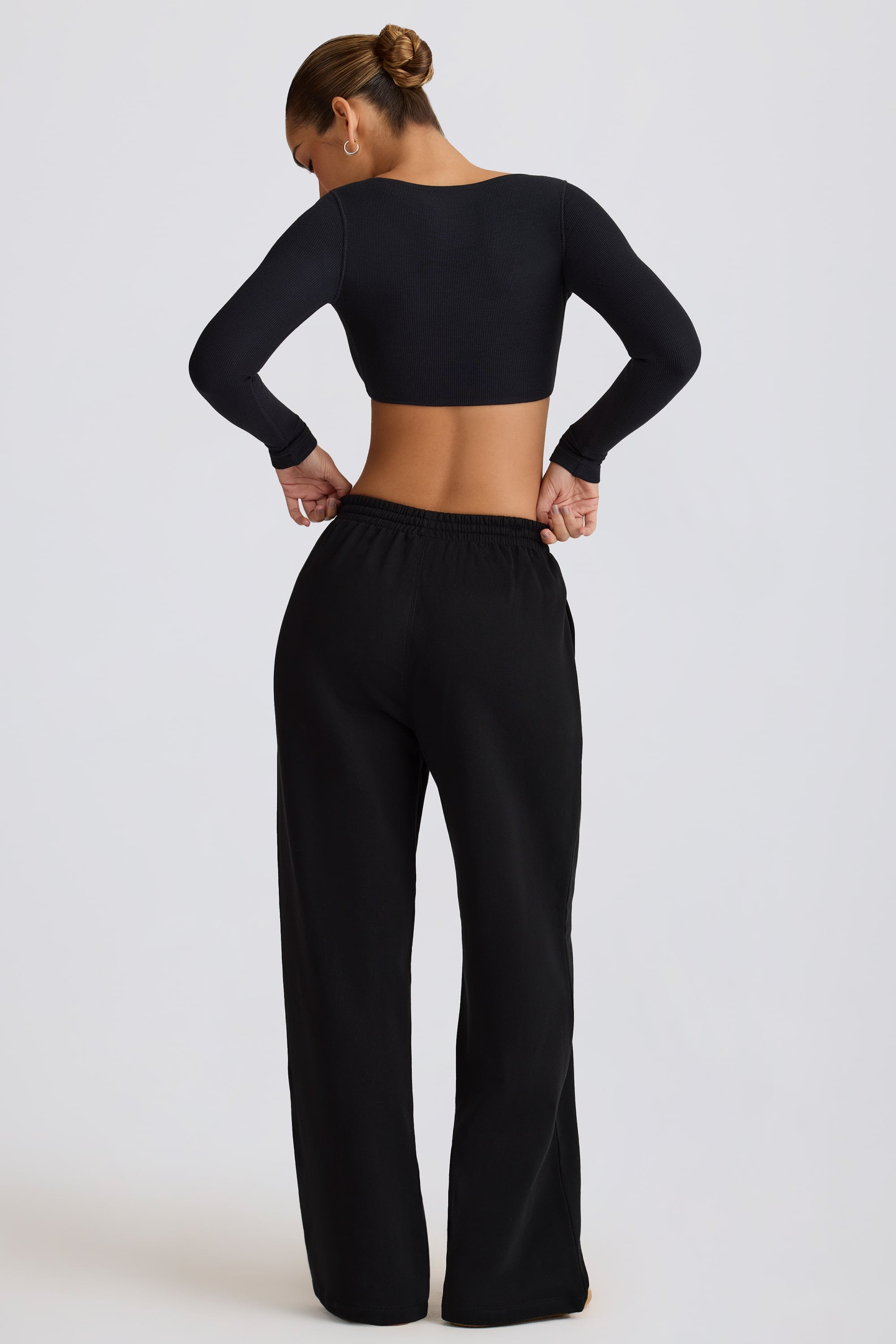 Mid-Rise Wide-Leg Joggers in Black - Image 2