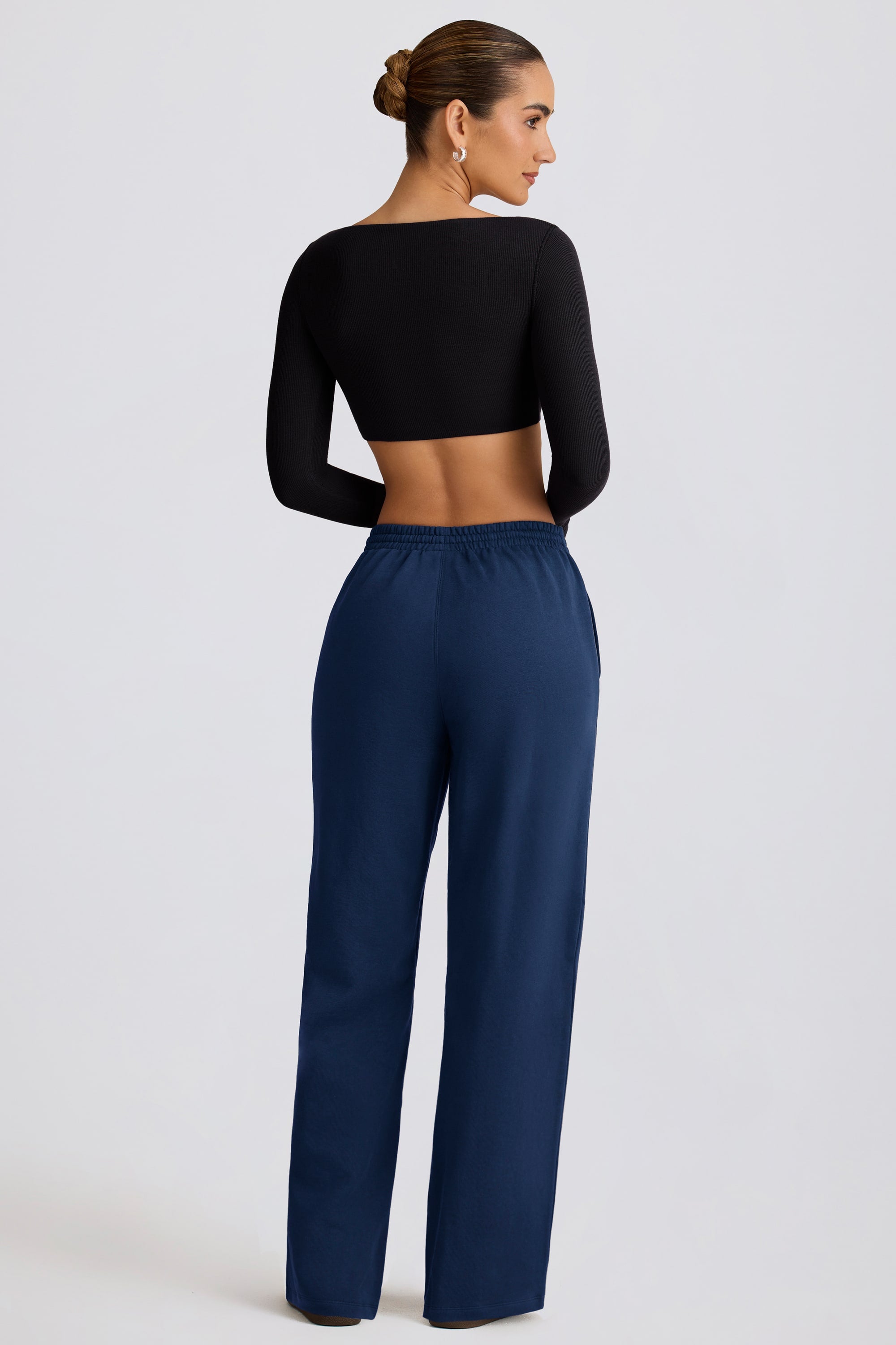 Mid-Rise Wide-Leg Joggers in Dark Navy - Image 2
