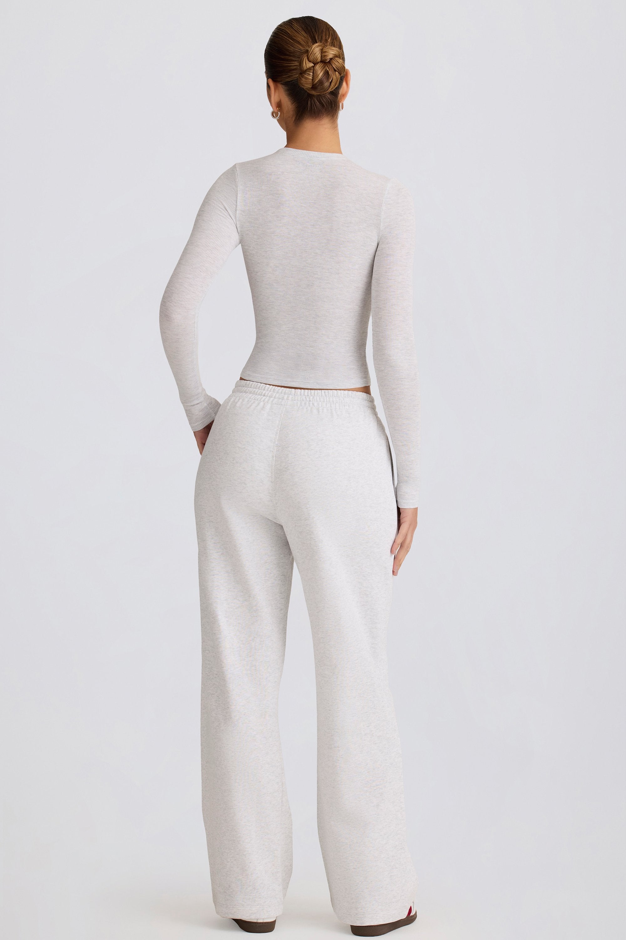 Mid-Rise Wide-Leg Joggers in Grey Marl - Image 2