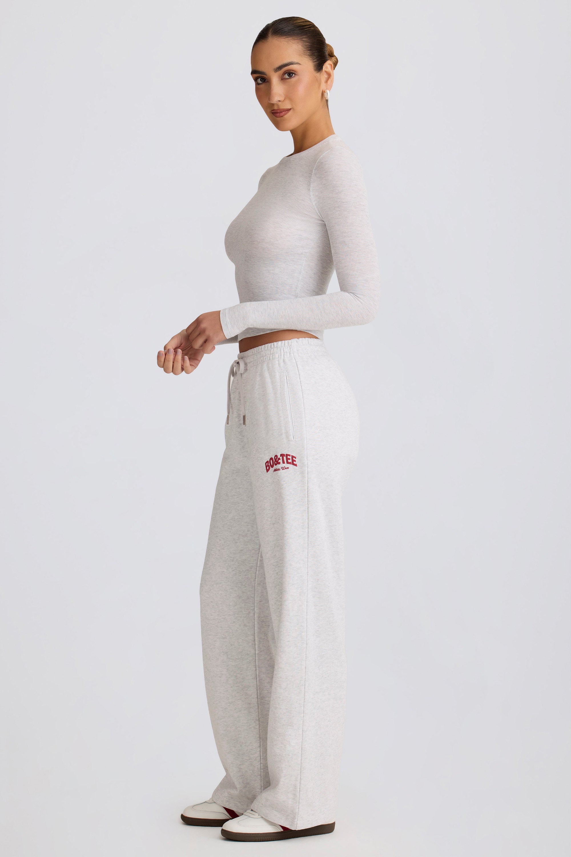 Mid-Rise Wide-Leg Joggers in Grey Marl - Image 3