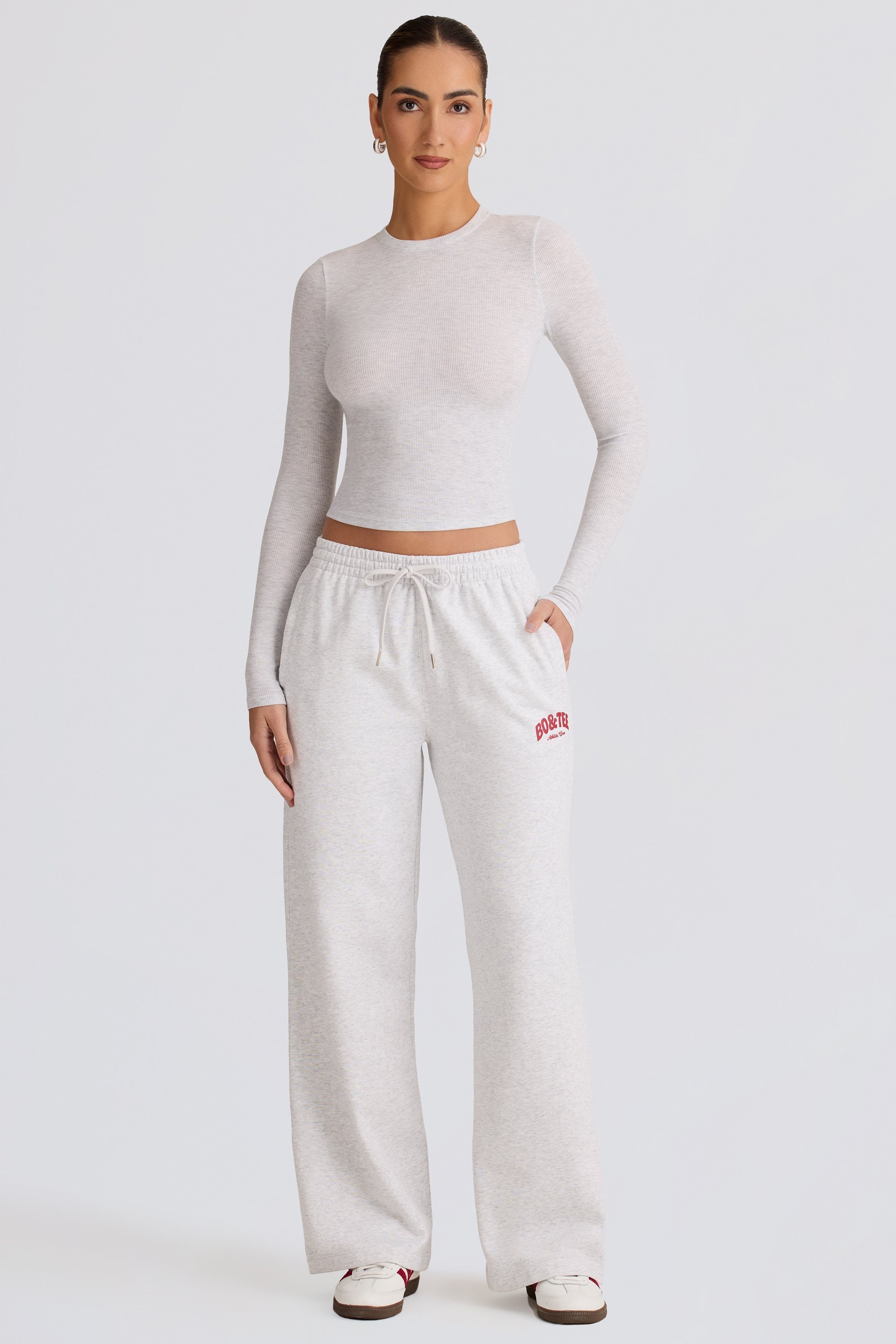 Mid-Rise Wide-Leg Joggers in Grey Marl - Image 5