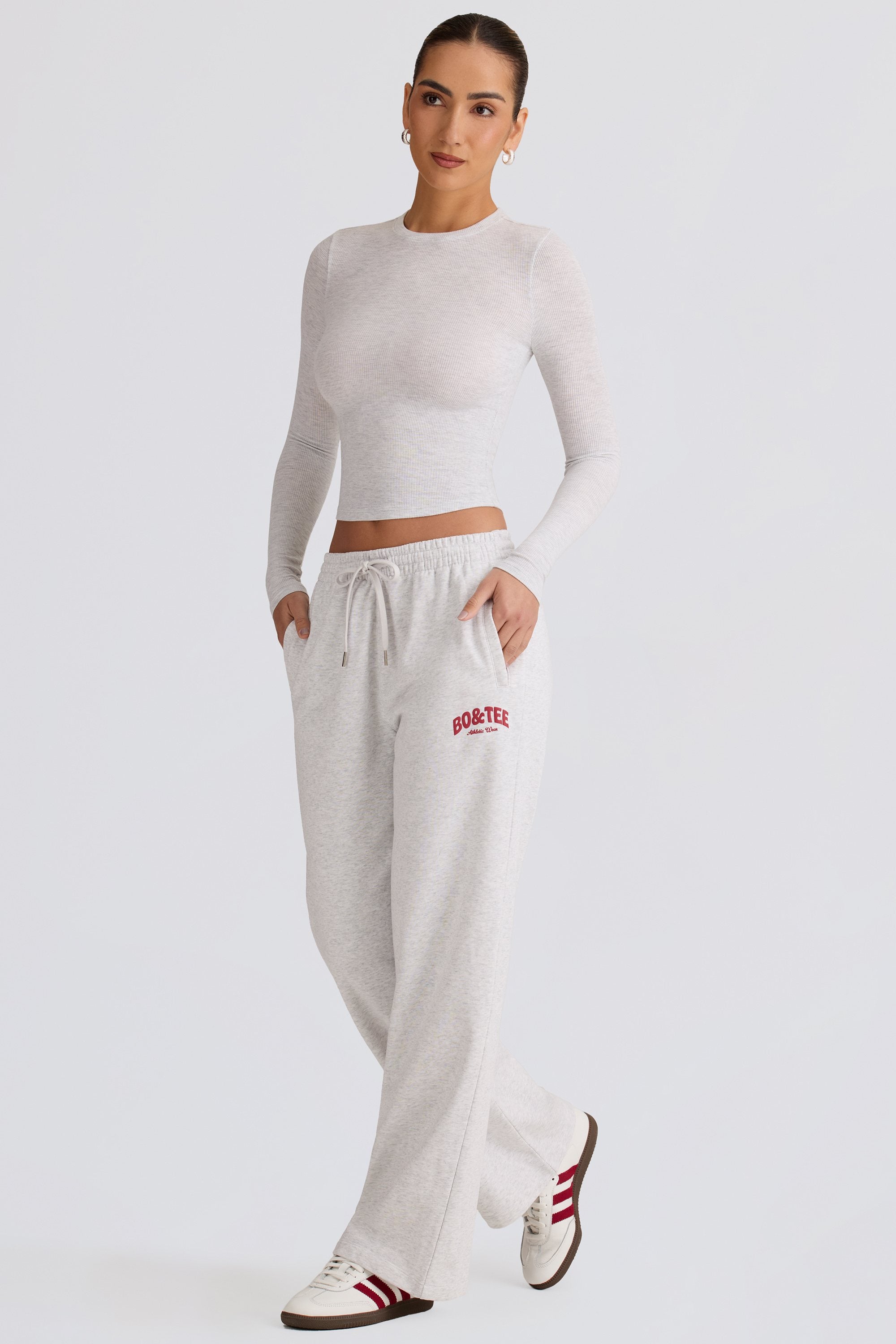 Mid-Rise Wide-Leg Joggers in Grey Marl - Image 6