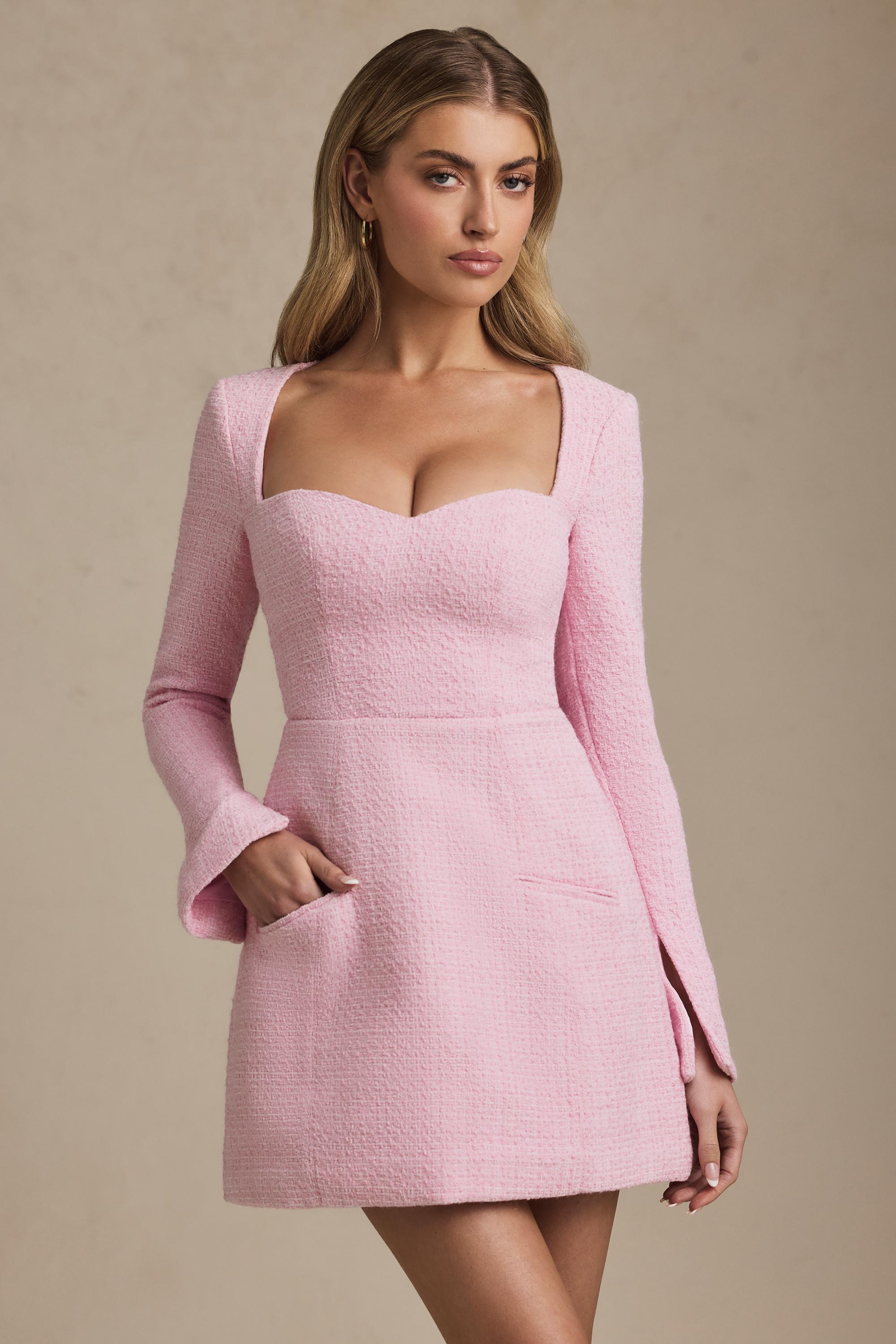 Tacita Sweetheart-Neck Structured Mini Dress in Soft Pink
