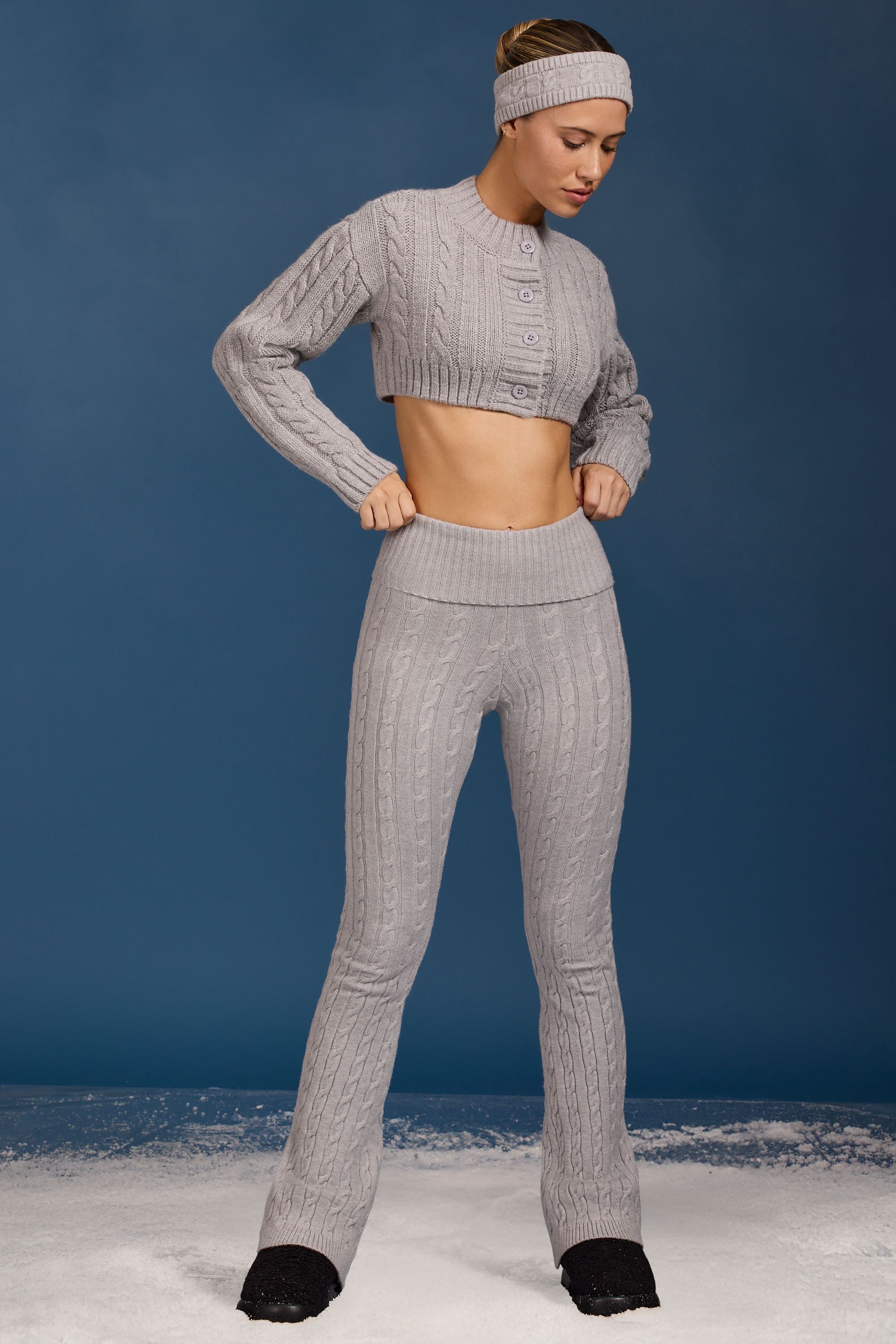 Tall Cable-Knit Flared Trousers in Grey Marl - Image 5