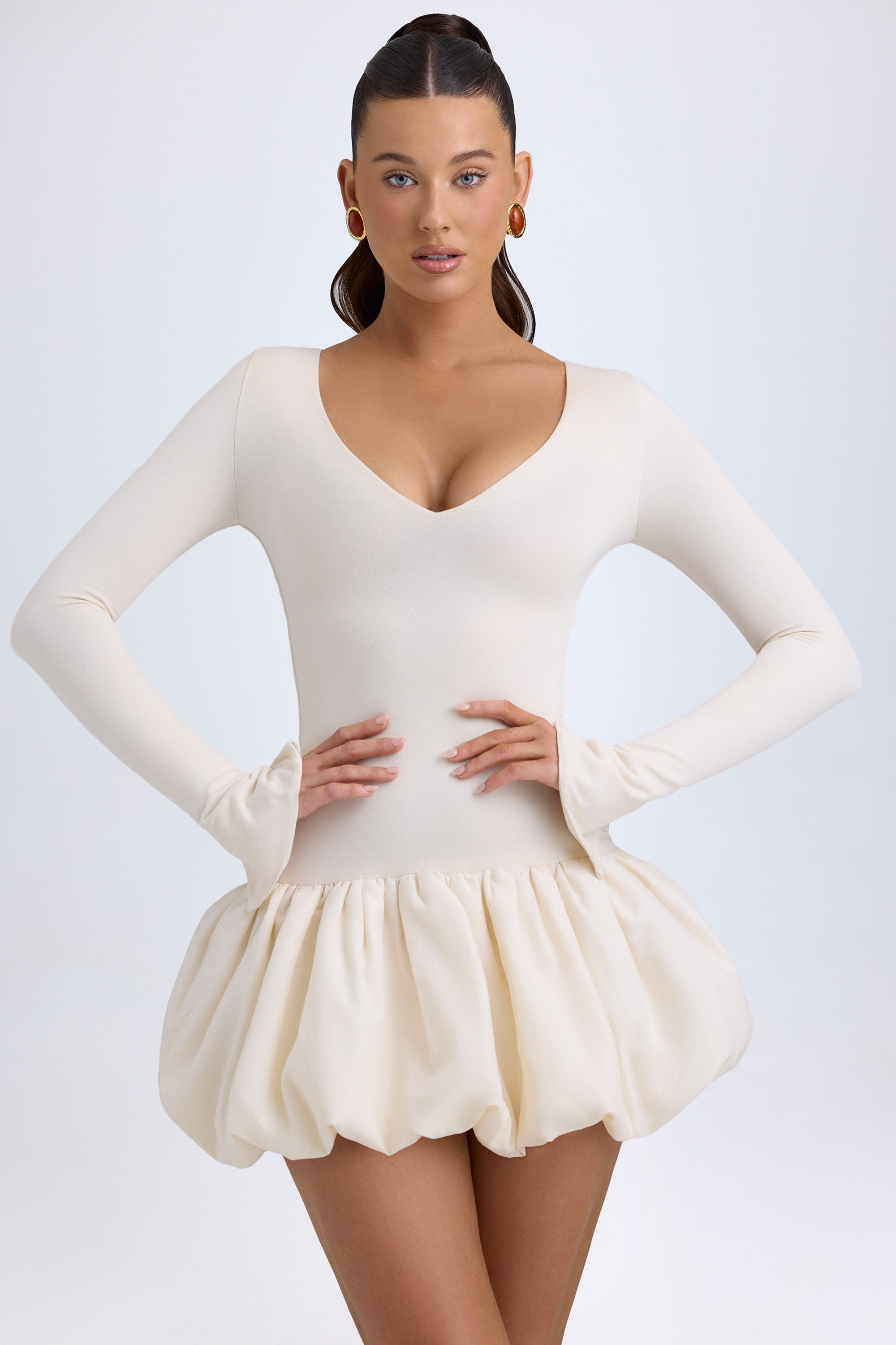 Tallou Modal Drop-Waist Bubble Hem Mini Dress in Ivory - Image 5