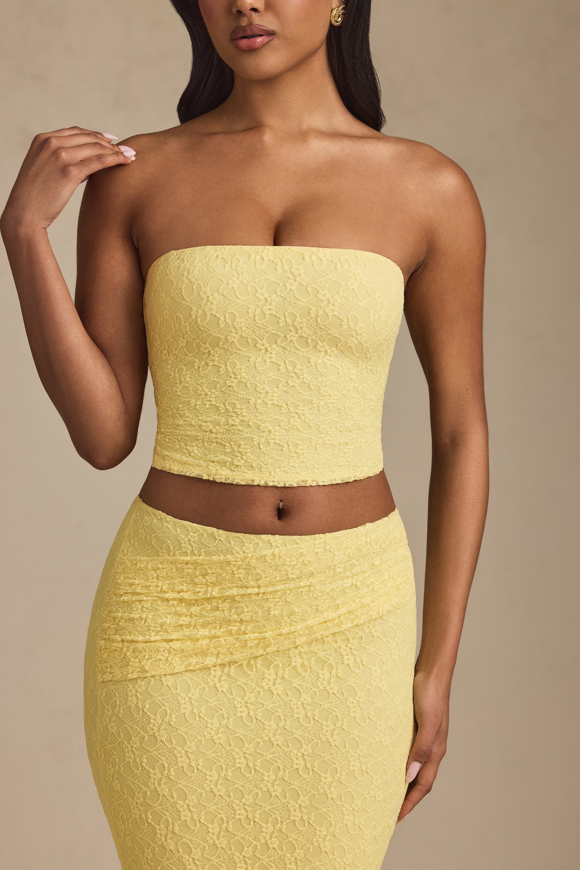 Tamia Ruched Strapless Lace Top in Ivory - Image 2