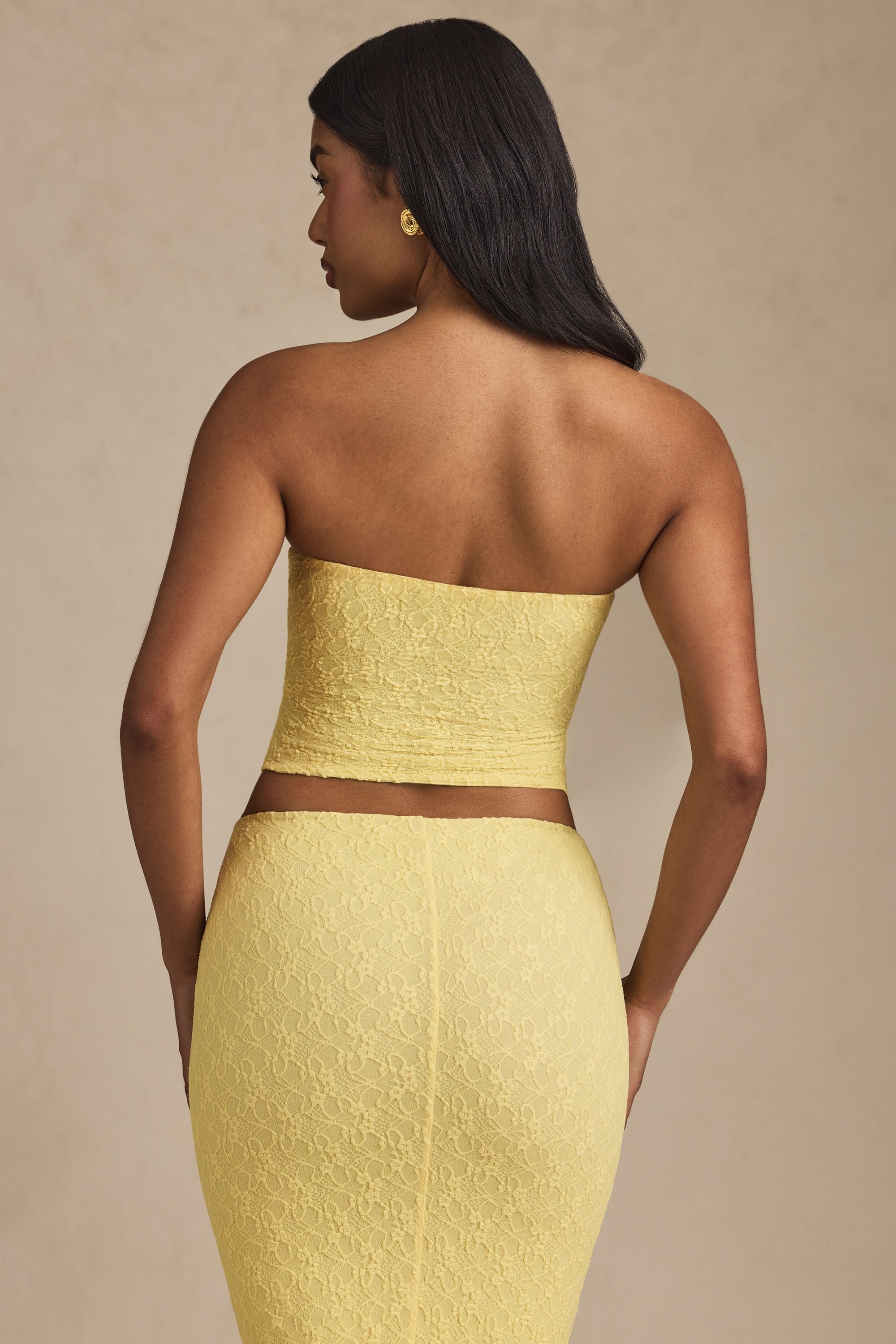 Tamia Ruched Strapless Lace Top in Ivory - Image 3