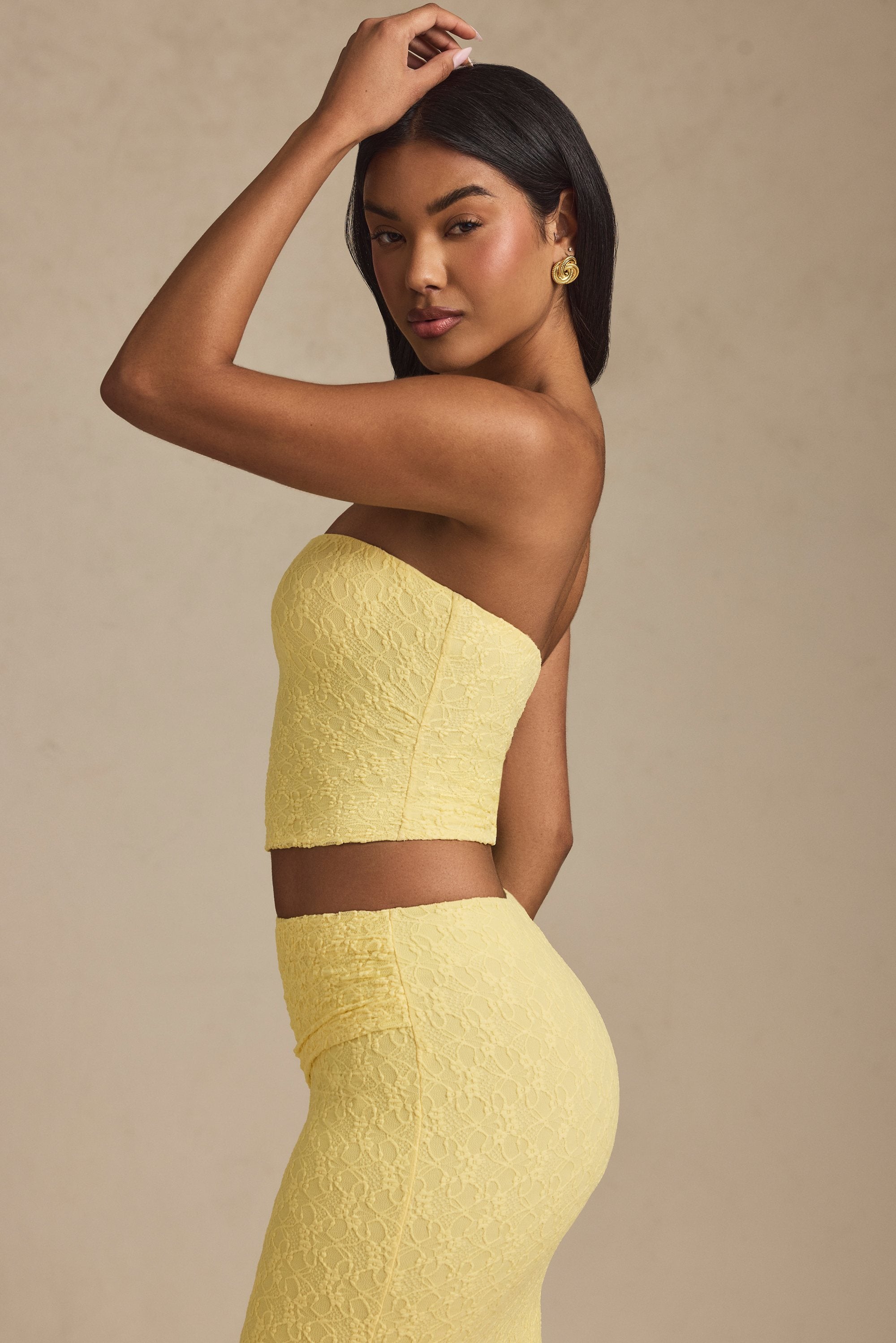 Tamia Ruched Strapless Lace Top in Ivory - Image 4