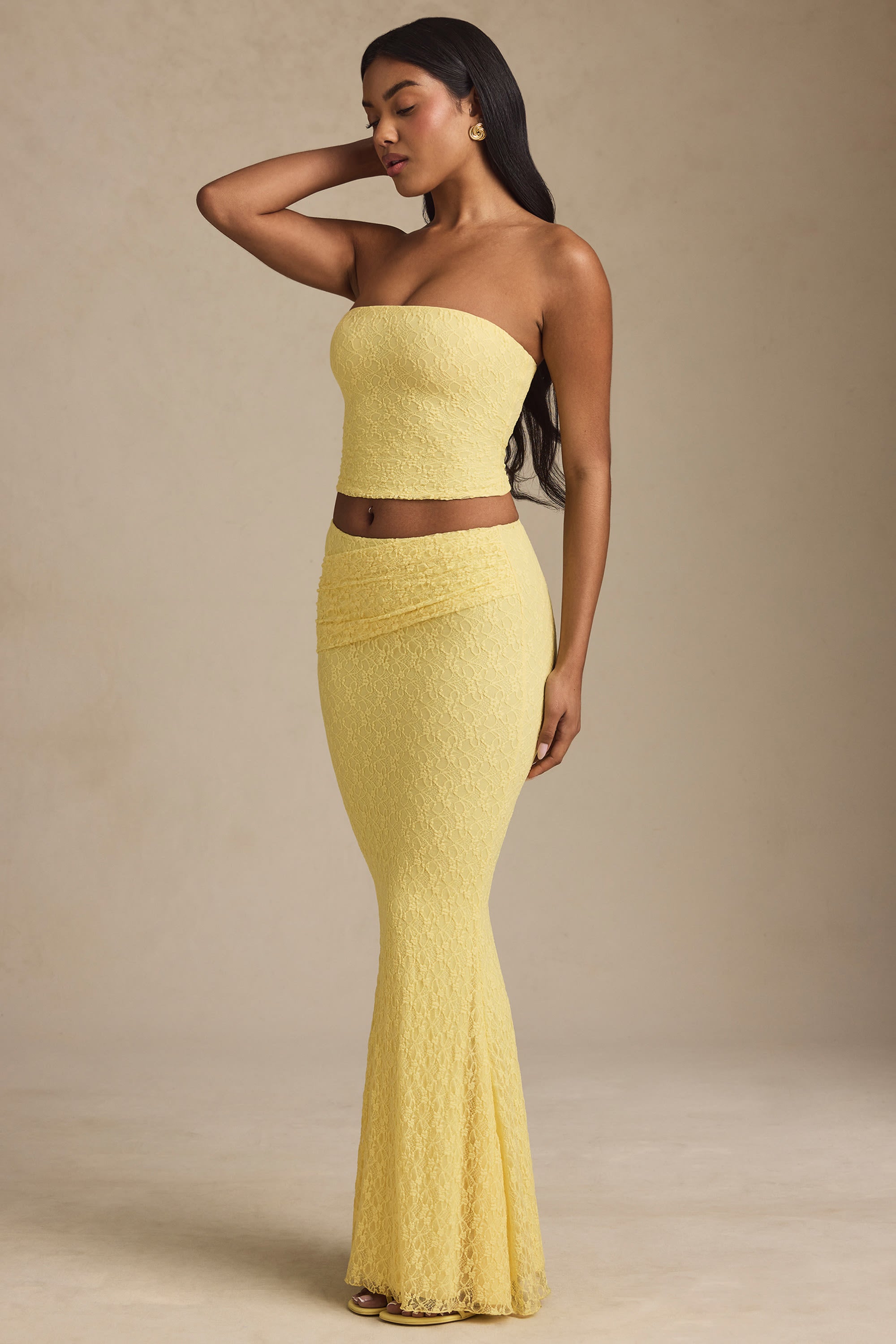 Tamia Ruched Strapless Lace Top in Ivory - Image 5