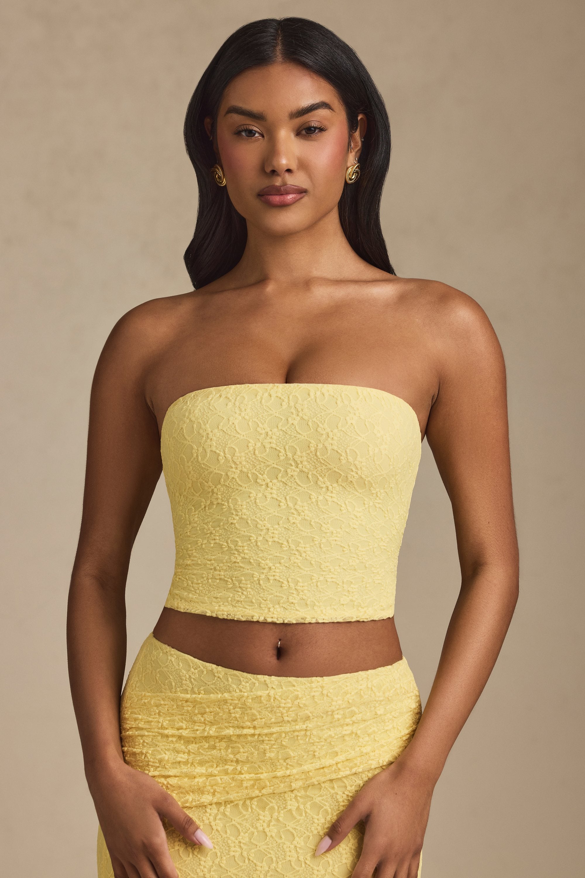 Tamia Ruched Strapless Lace Top in Ivory - Image 7
