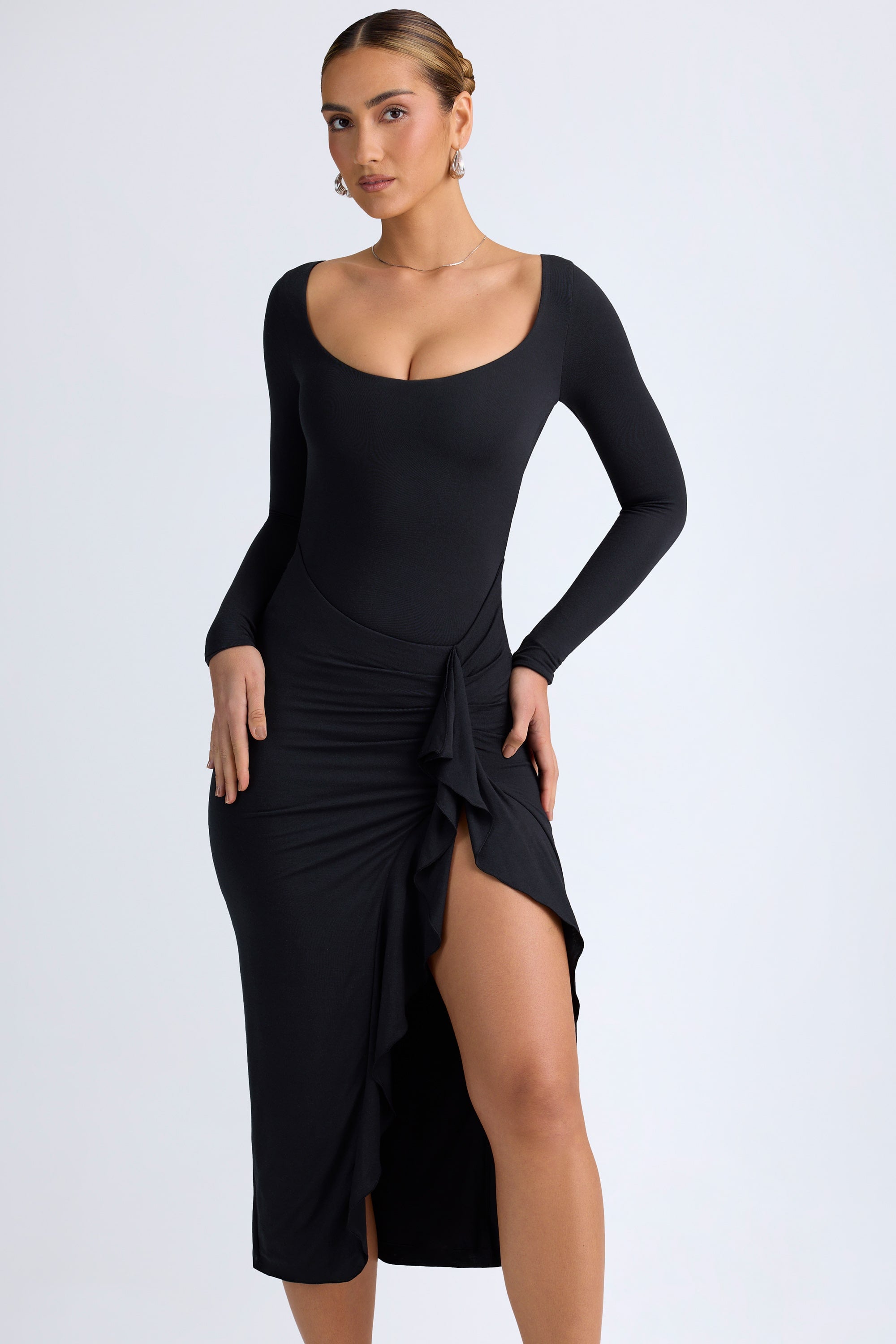 Tarai Modal Ruffled Midaxi Dress in Black - Image 6
