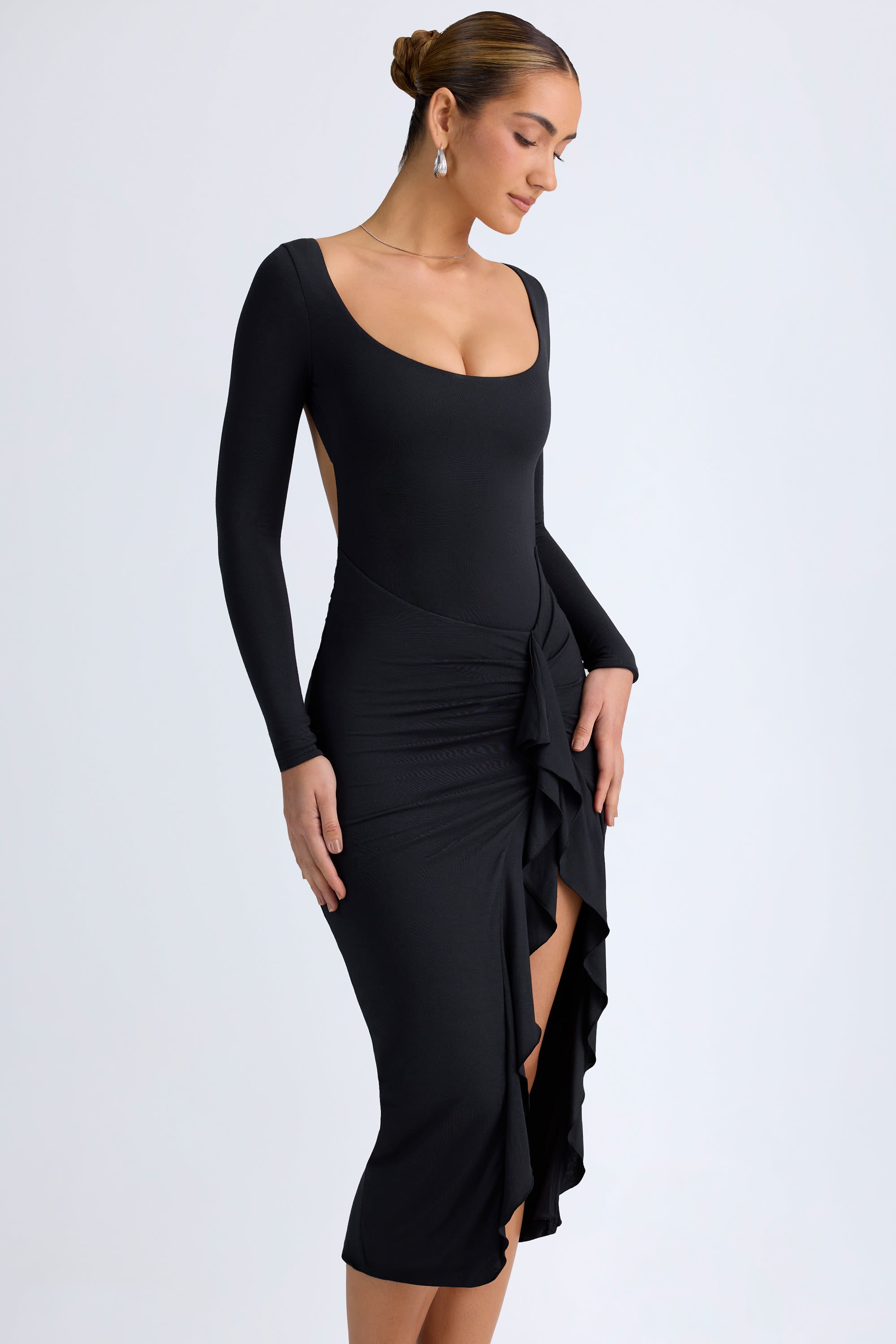 Tarai Modal Ruffled Midaxi Dress in Black - Image 9