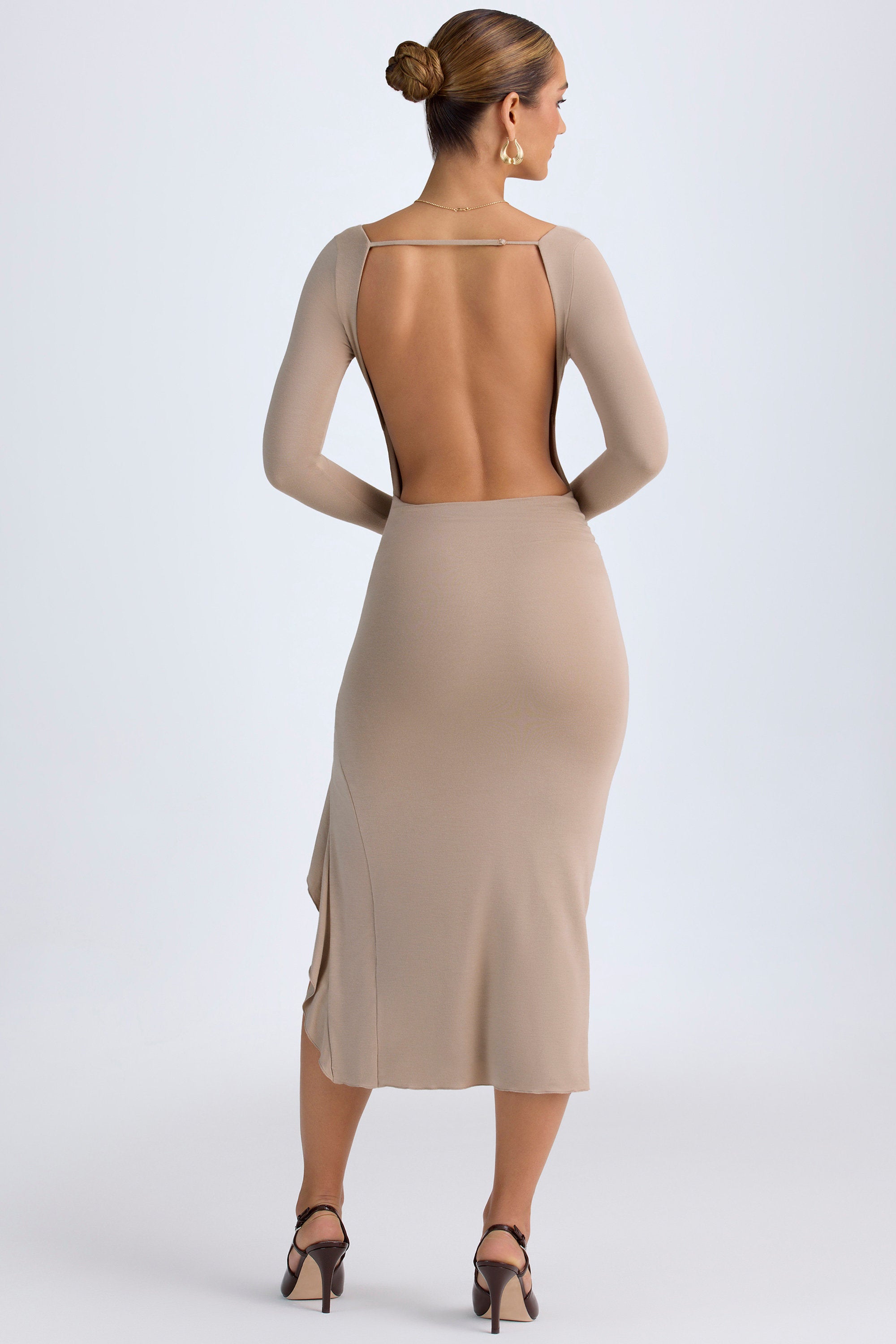 Tarai Modal Ruffled Midaxi Dress in Taupe - Image 3