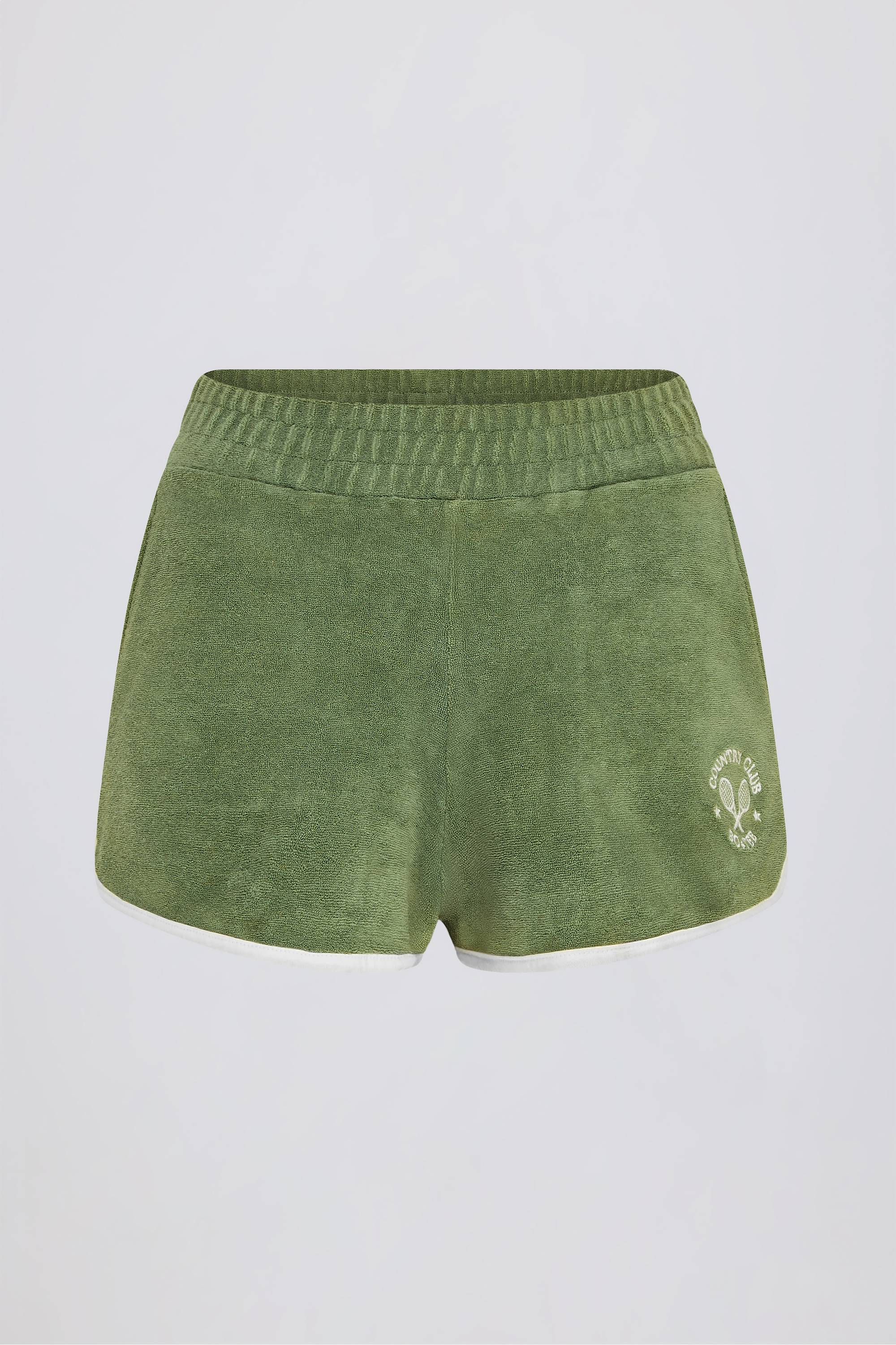 Terry Towelling Mid-Rise Shorts in Green - Image 2