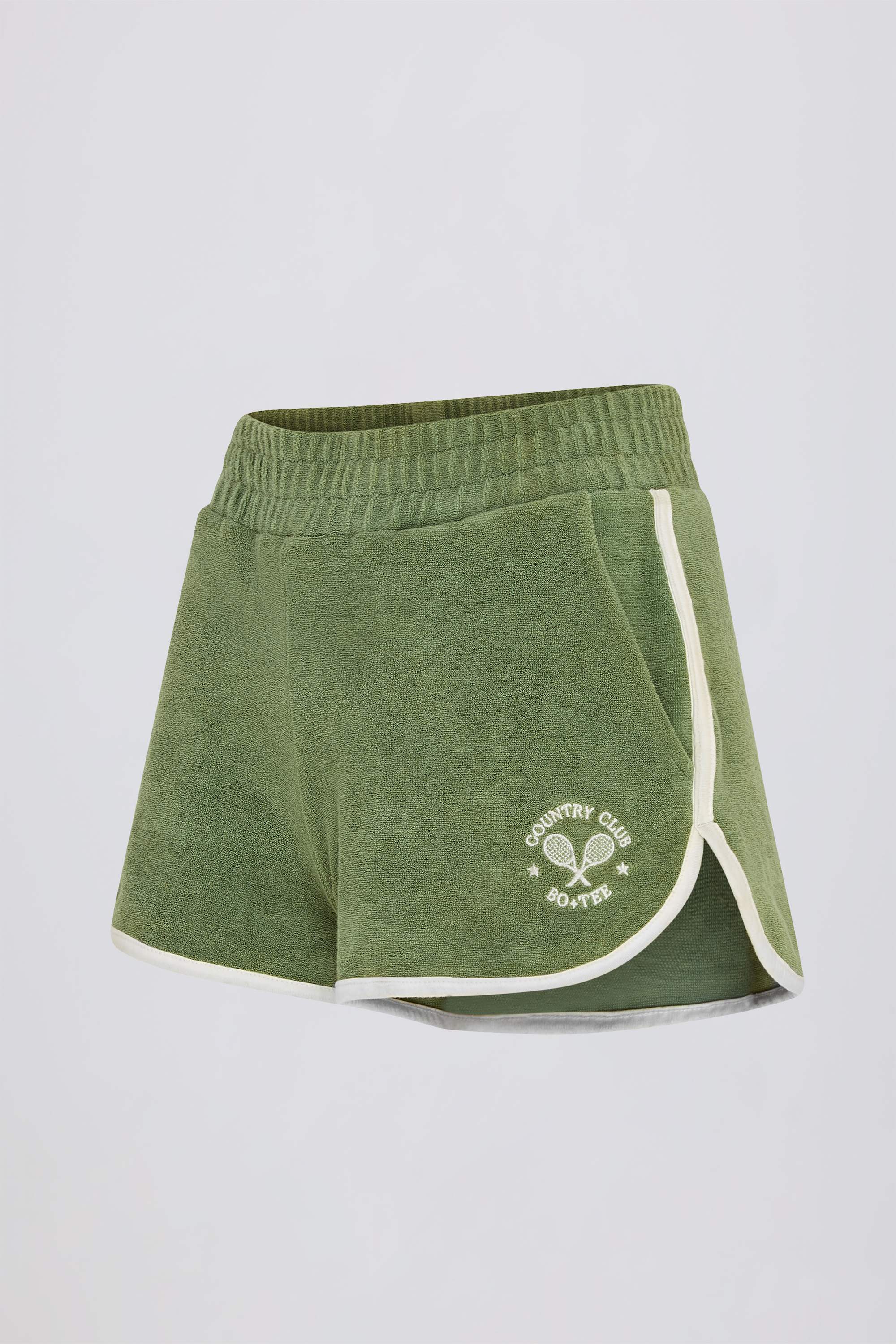 Terry Towelling Mid-Rise Shorts in Green - Image 4