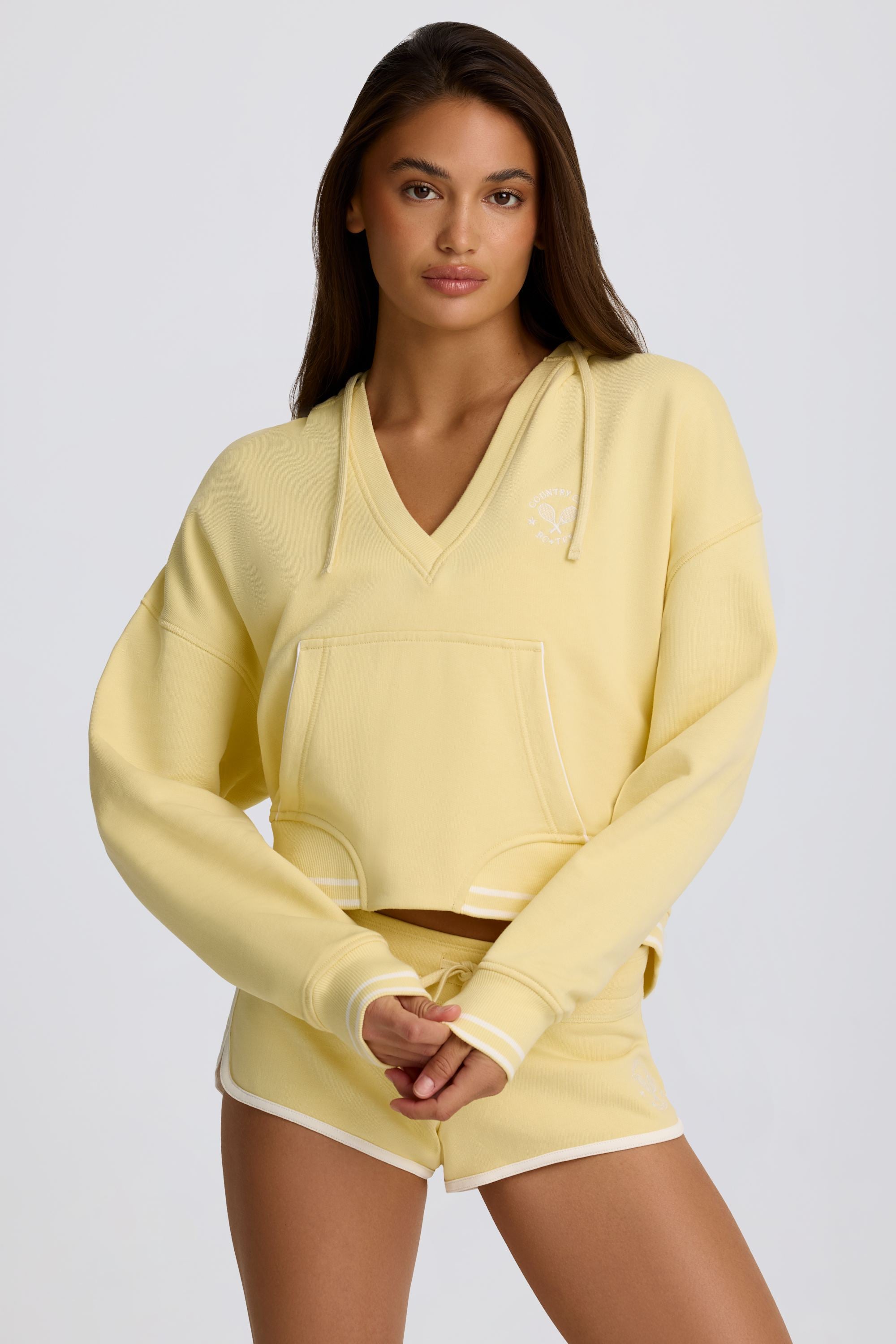 V-Neck Hoodie in Lemon - Image 2