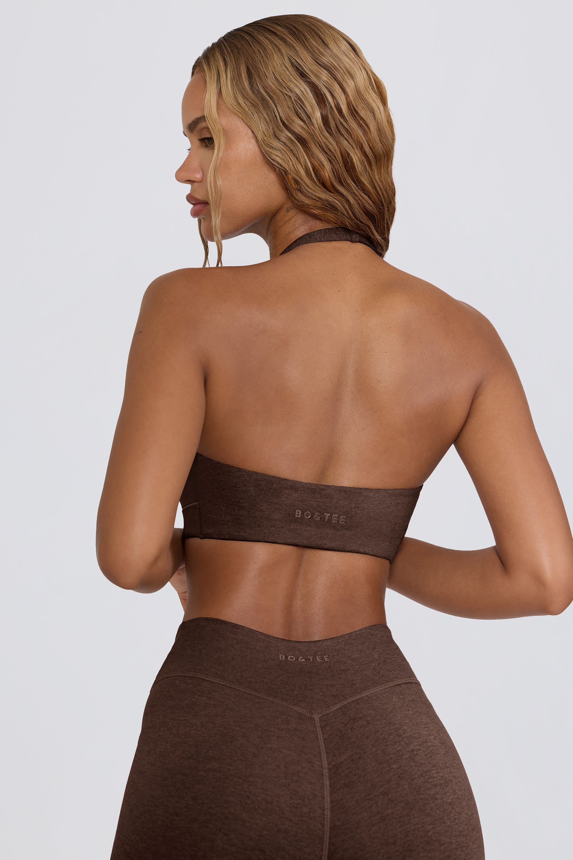 V-Neck Sports Bra in Pecan Marl - Image 2