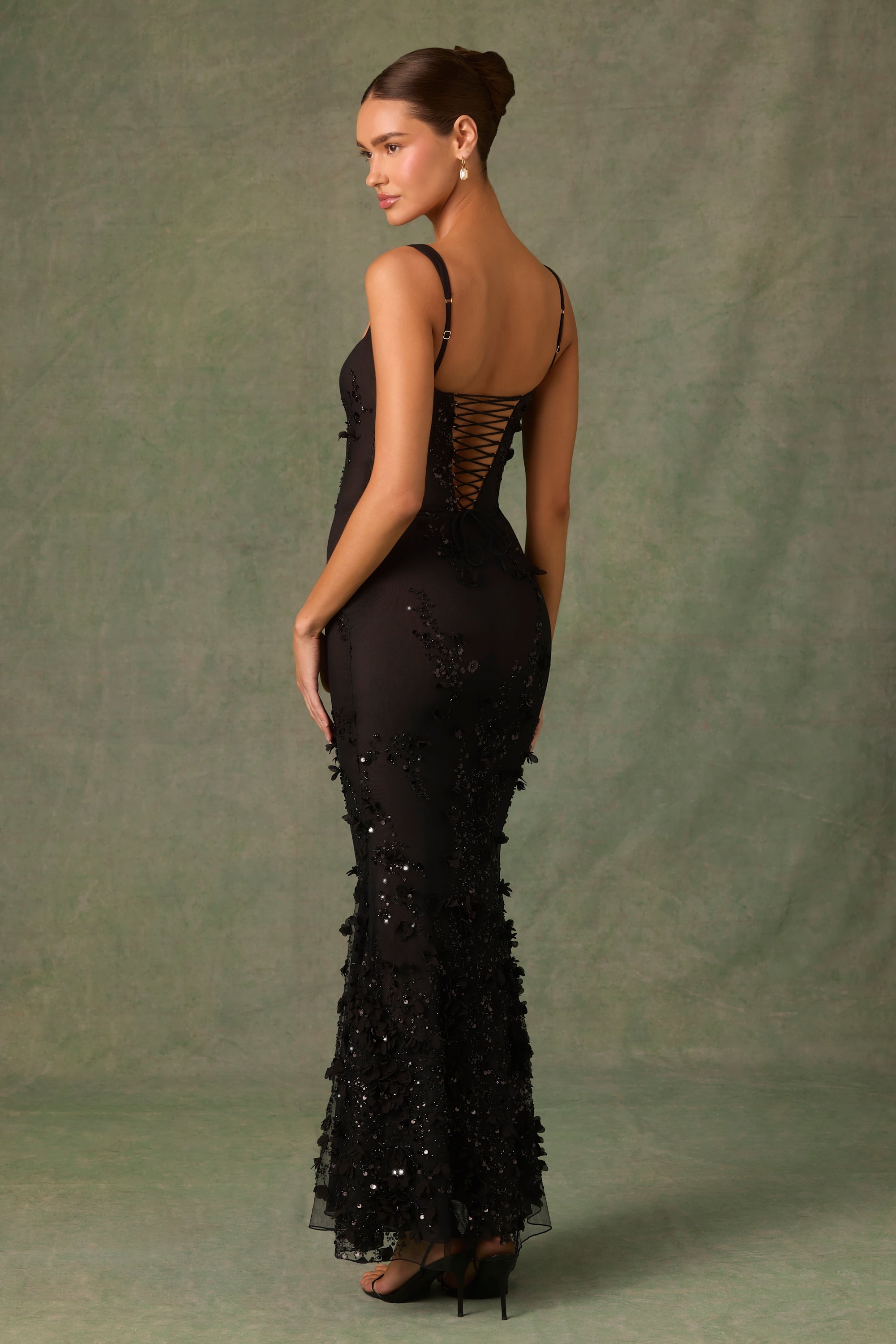 Vasanta Embellished Fishtail Corset Gown in Black - Image 2