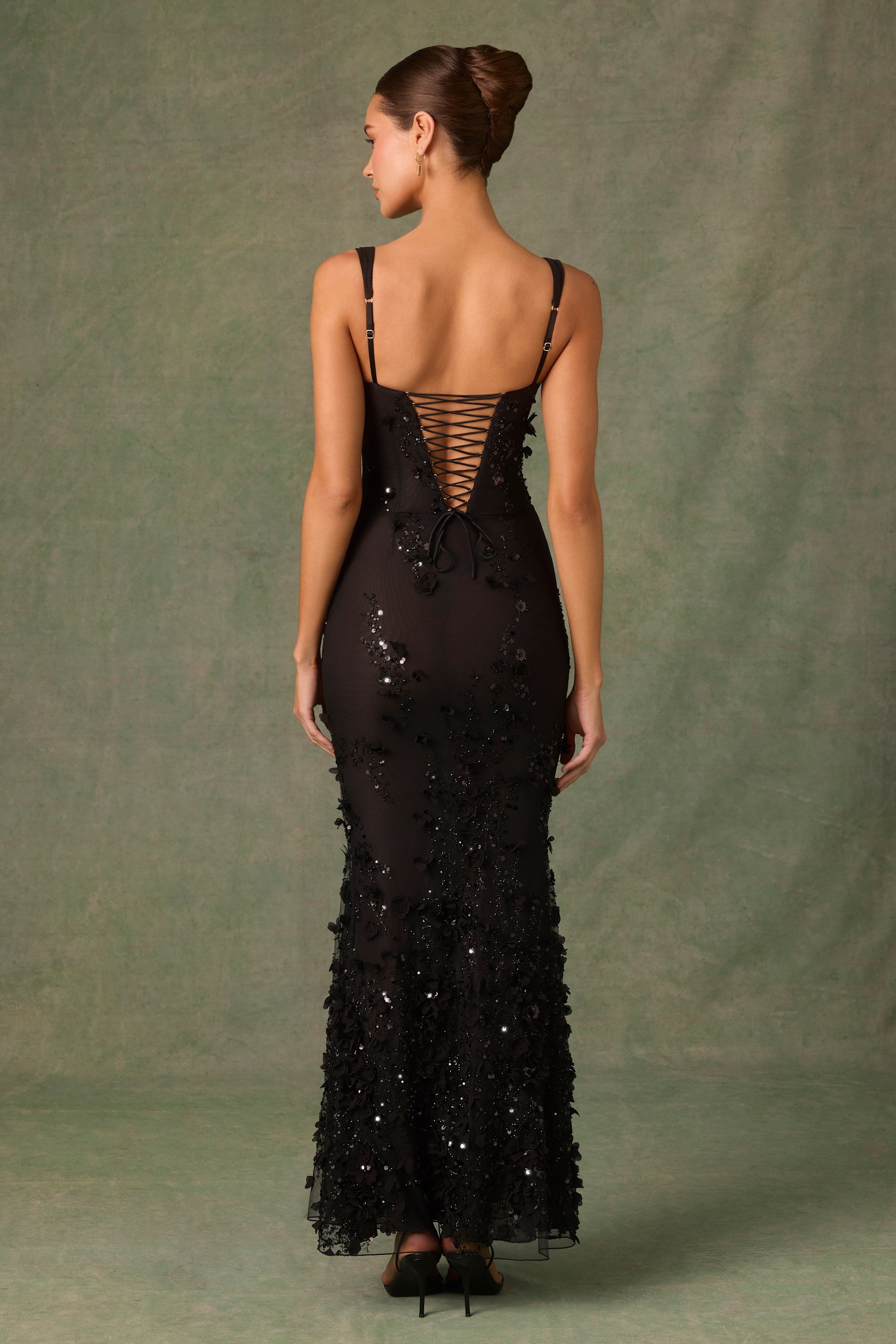 Vasanta Embellished Fishtail Corset Gown in Black - Image 6