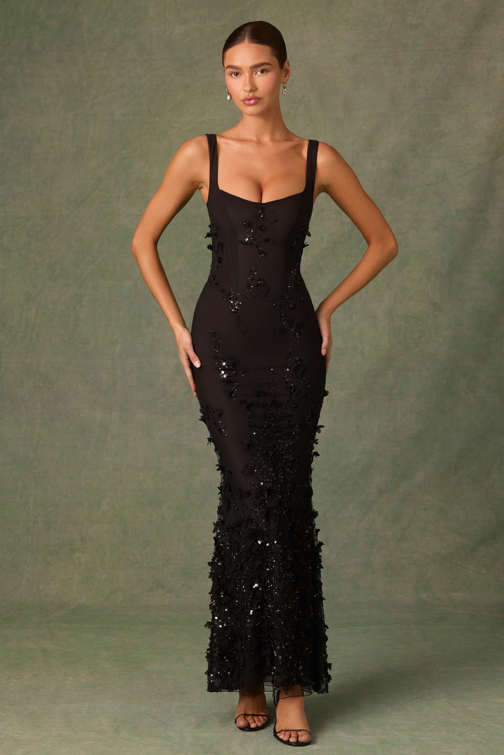 Vasanta Embellished Fishtail Corset Gown in Black - Image 7