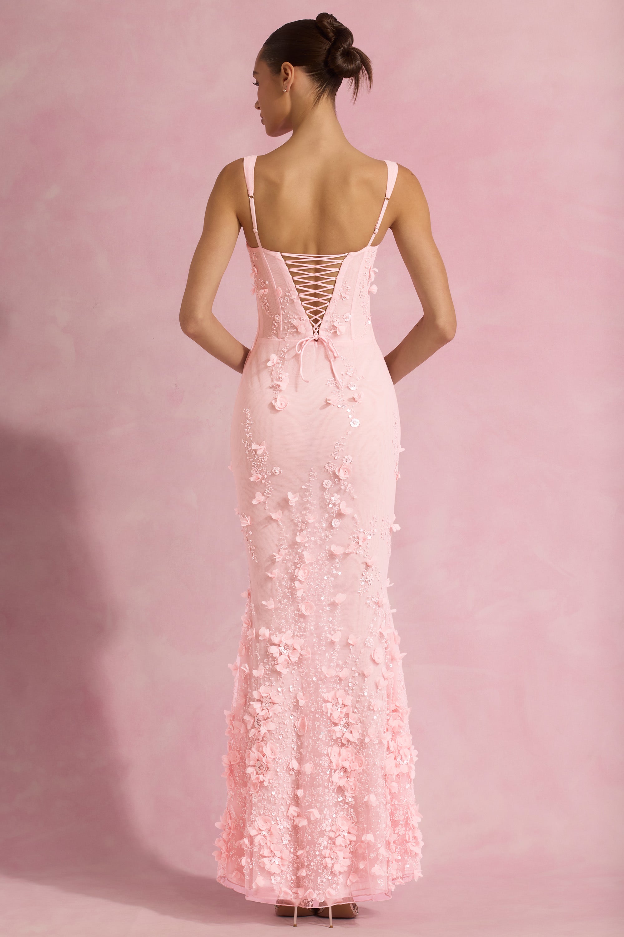 Vasanta Embellished Fishtail Corset Gown in Pink - Image 2