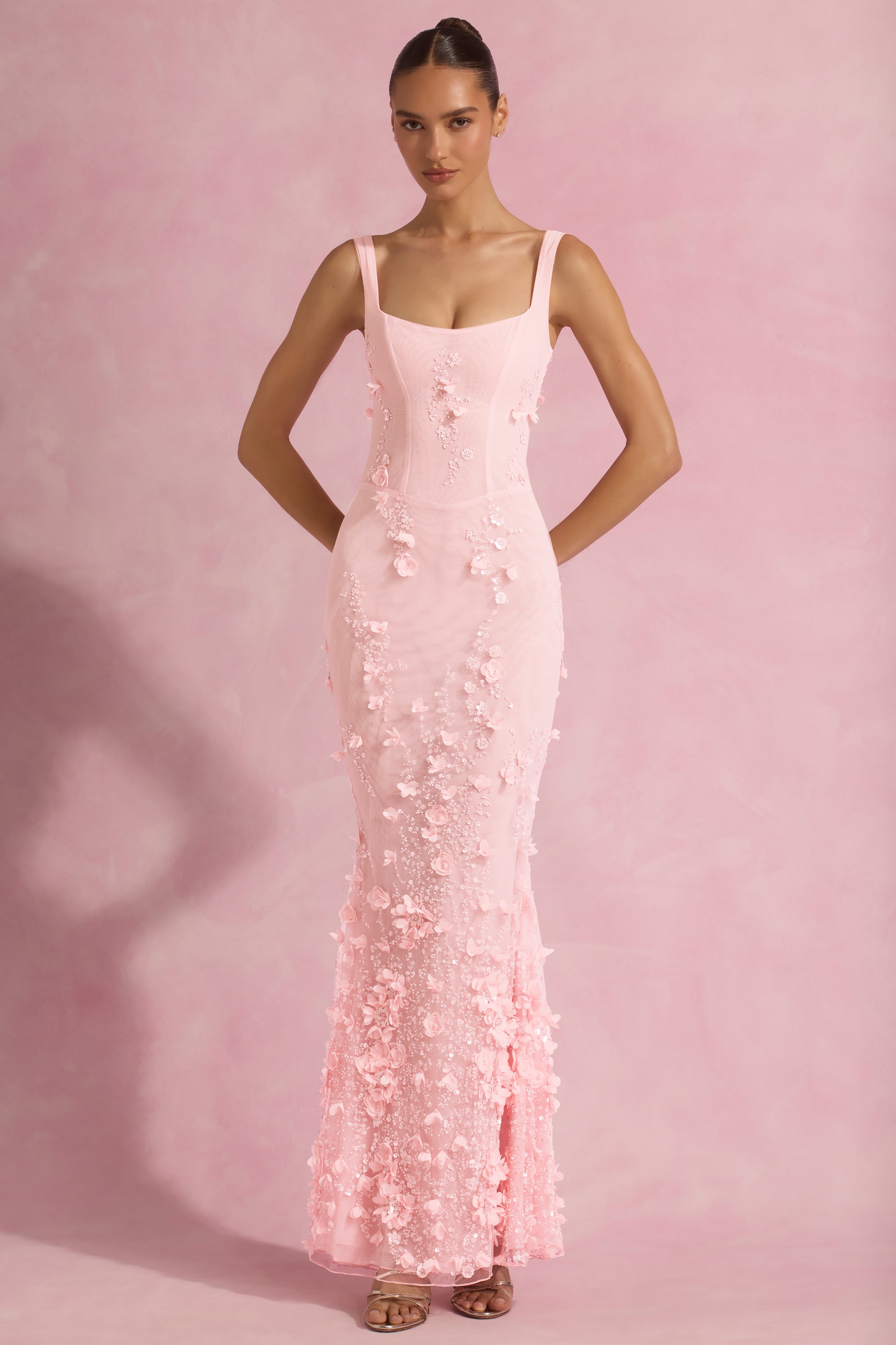 Vasanta Embellished Fishtail Corset Gown in Pink - Image 5