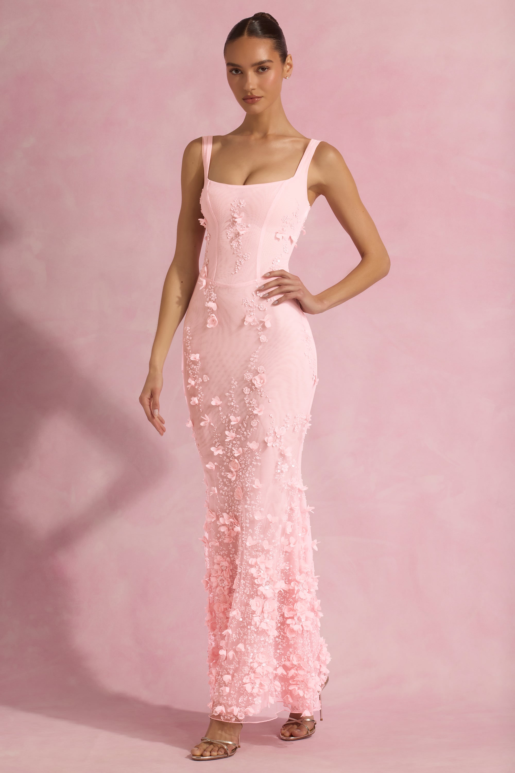 Vasanta Embellished Fishtail Corset Gown in Pink - Image 7