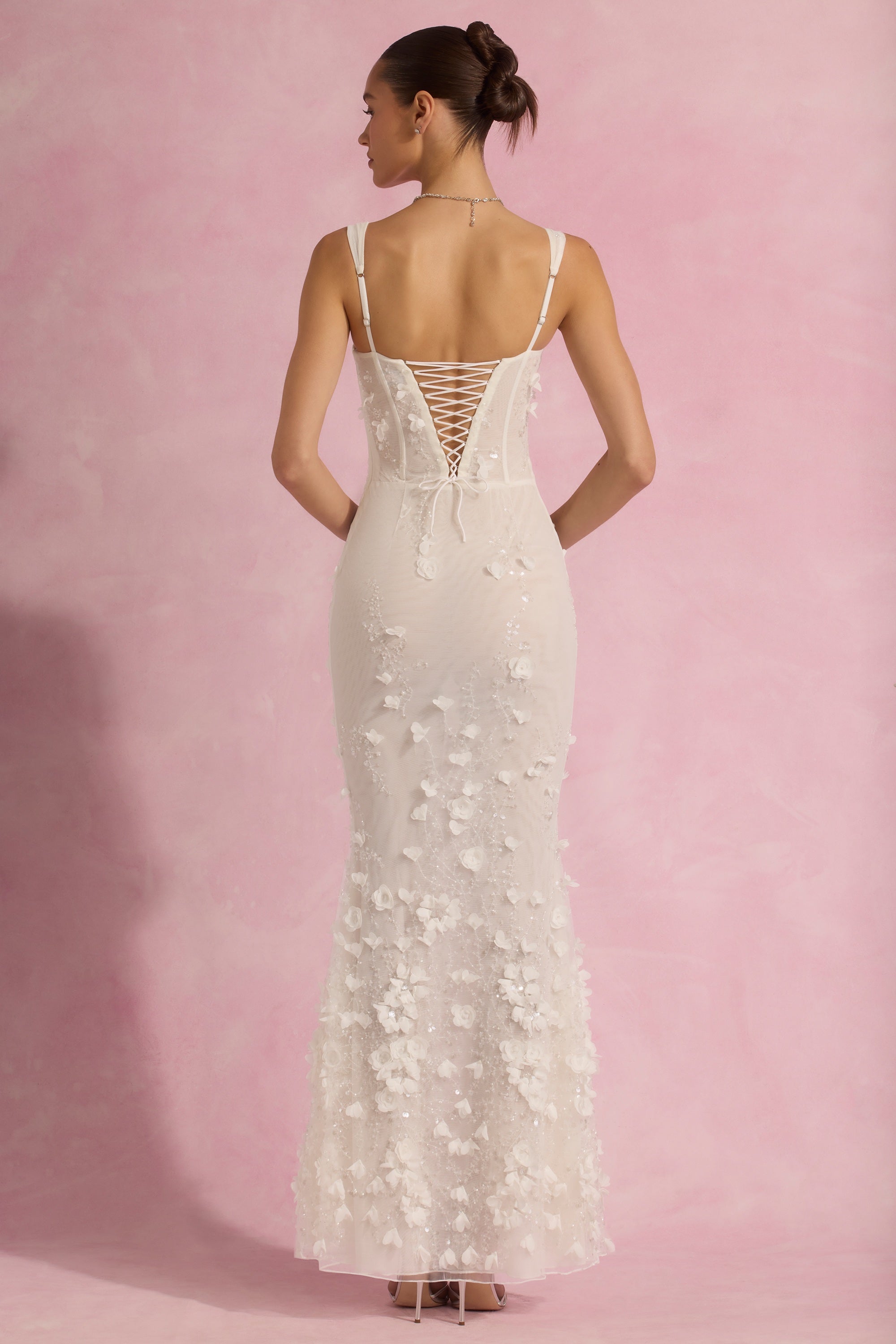 Vasanta Embellished Fishtail Corset Gown in White - Image 2
