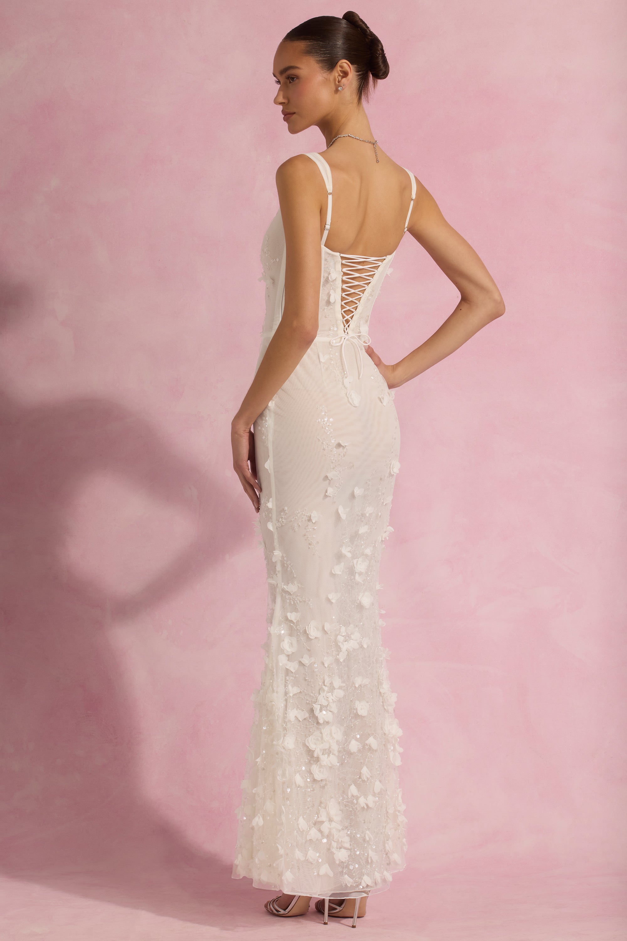 Vasanta Embellished Fishtail Corset Gown in White - Image 6