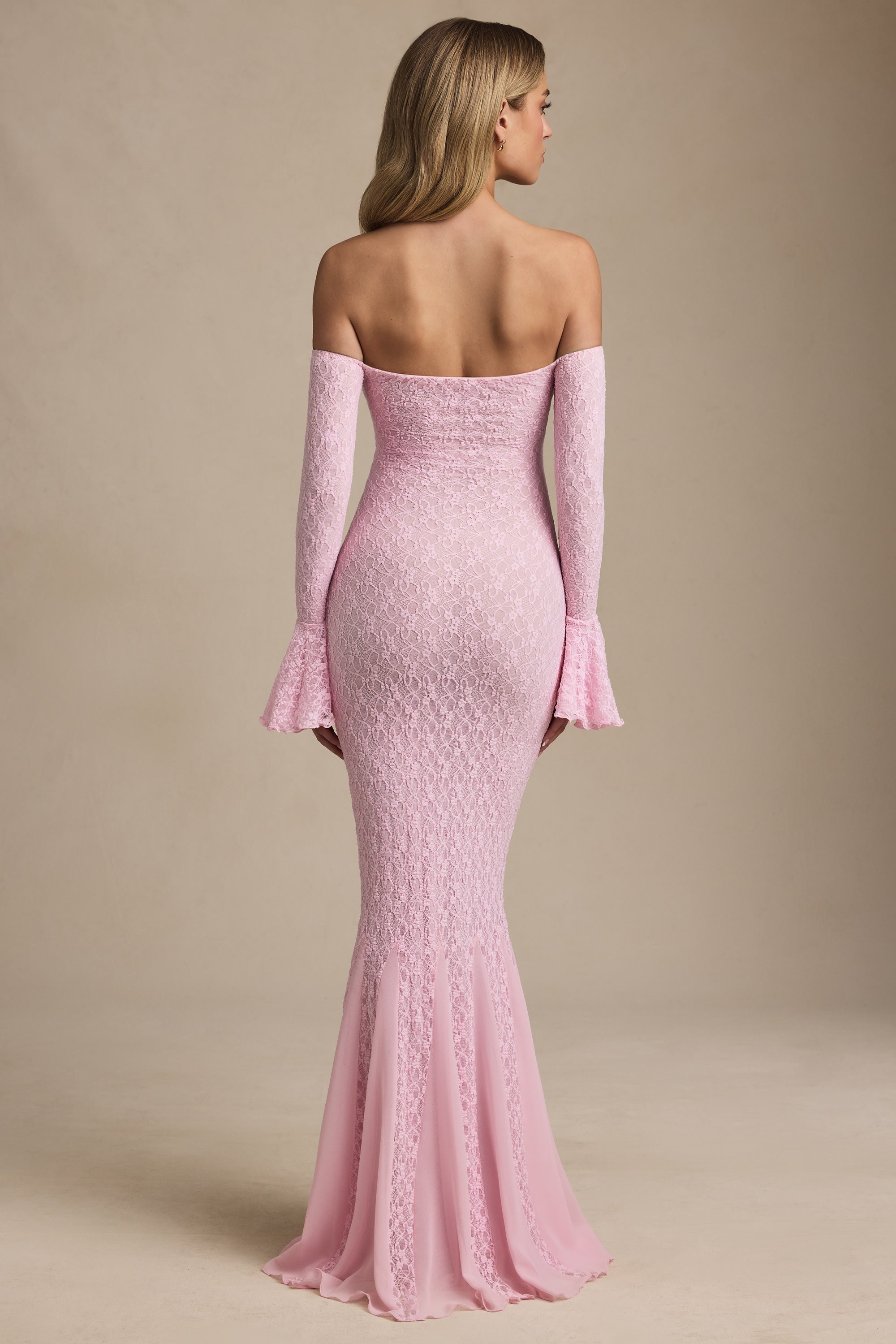 Verena Off-Shoulder Ruffle Lace Maxi Dress in Soft Pink - Image 2