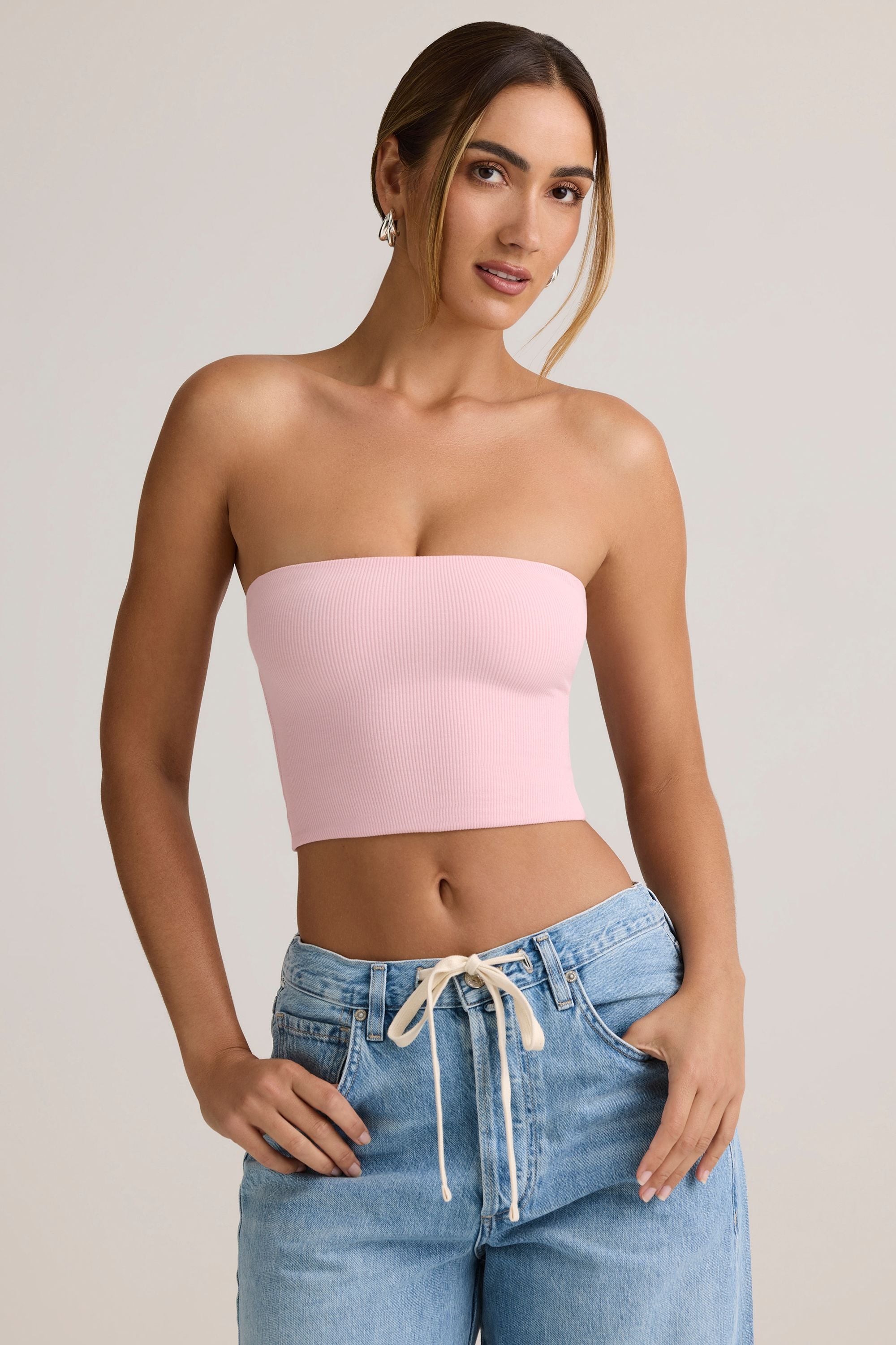 Verna Modal Strapless Crop Top in Baby Pink