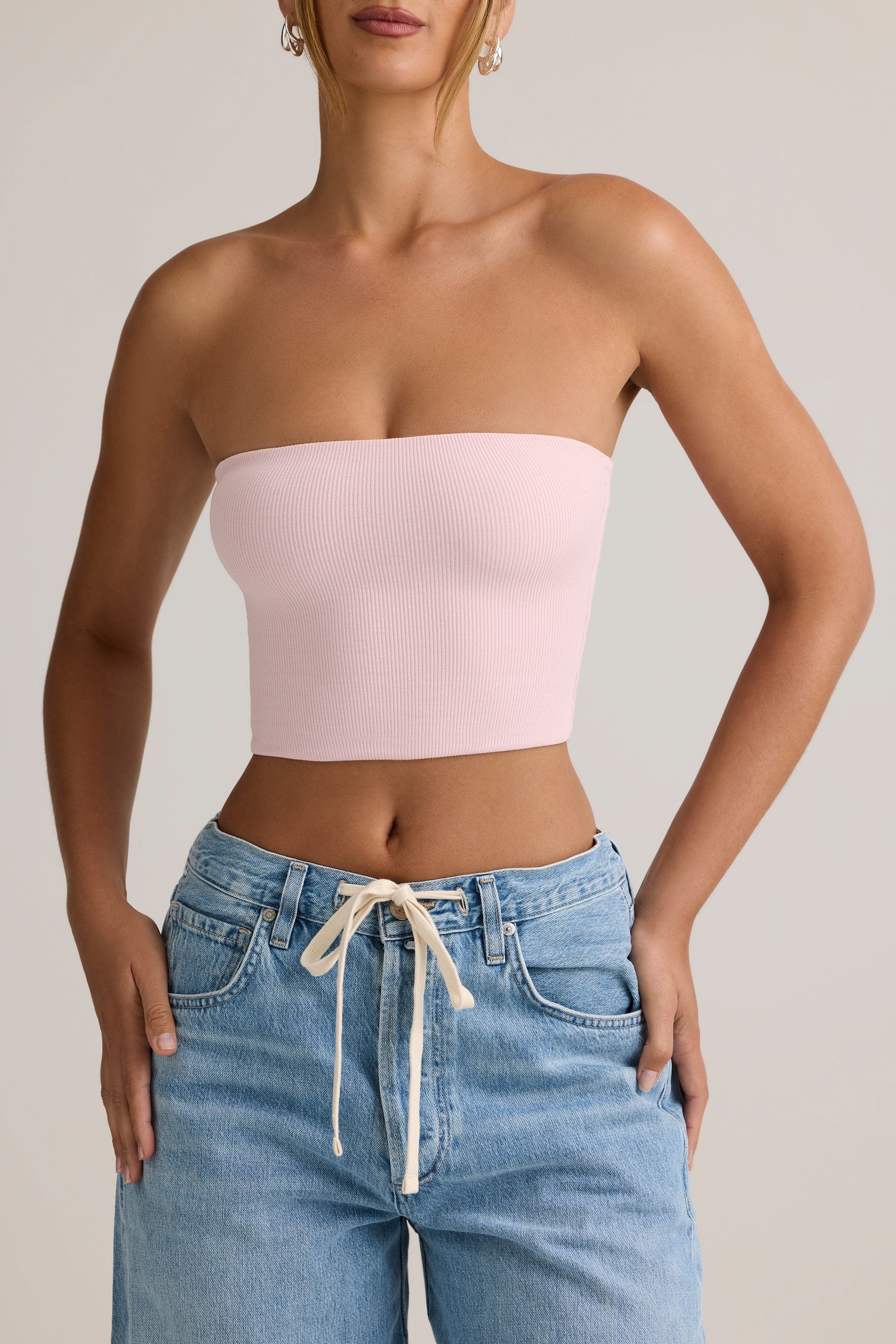 Verna Modal Strapless Crop Top in Baby Pink - Image 2