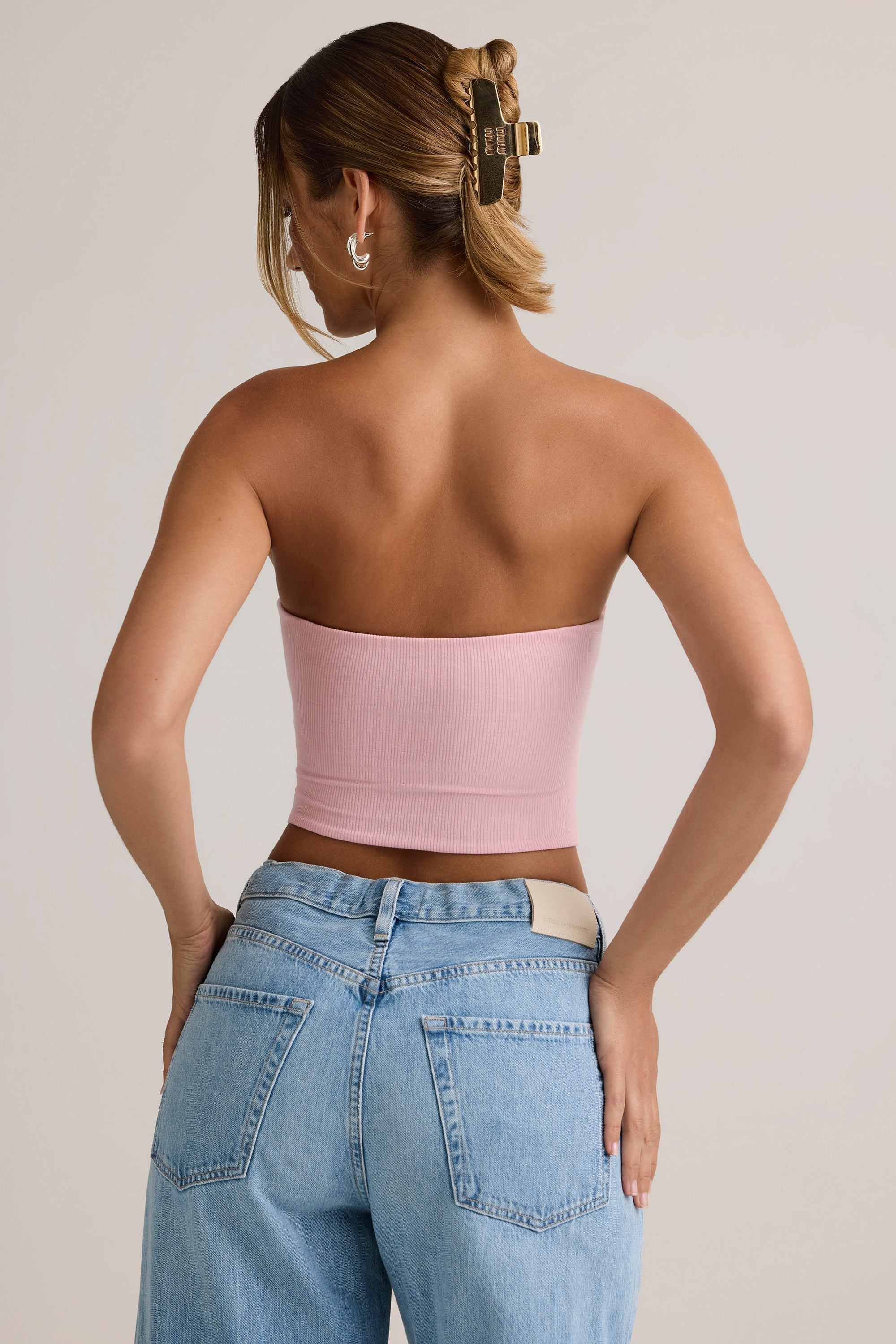 Verna Modal Strapless Crop Top in Baby Pink - Image 3