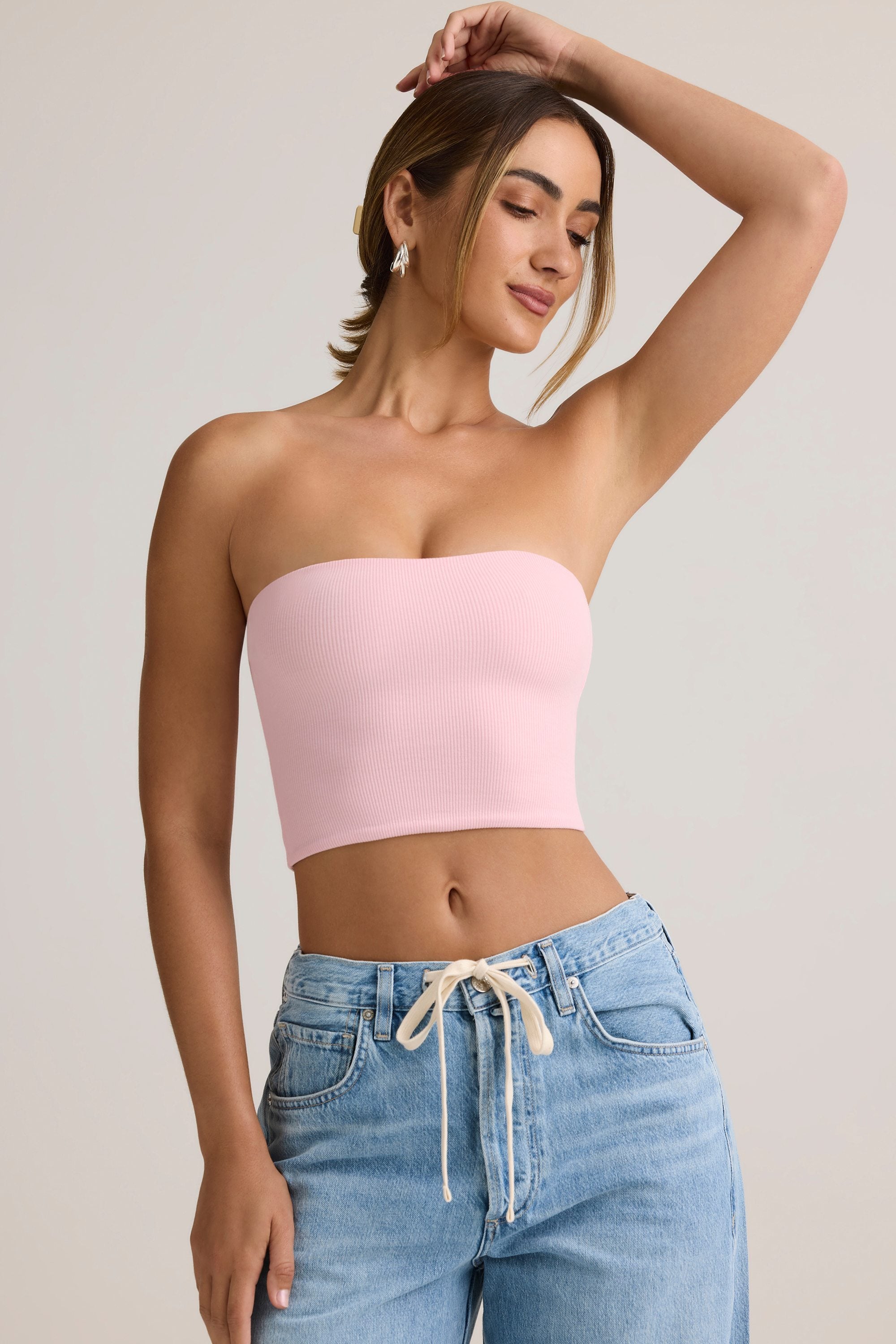 Verna Modal Strapless Crop Top in Baby Pink - Image 5