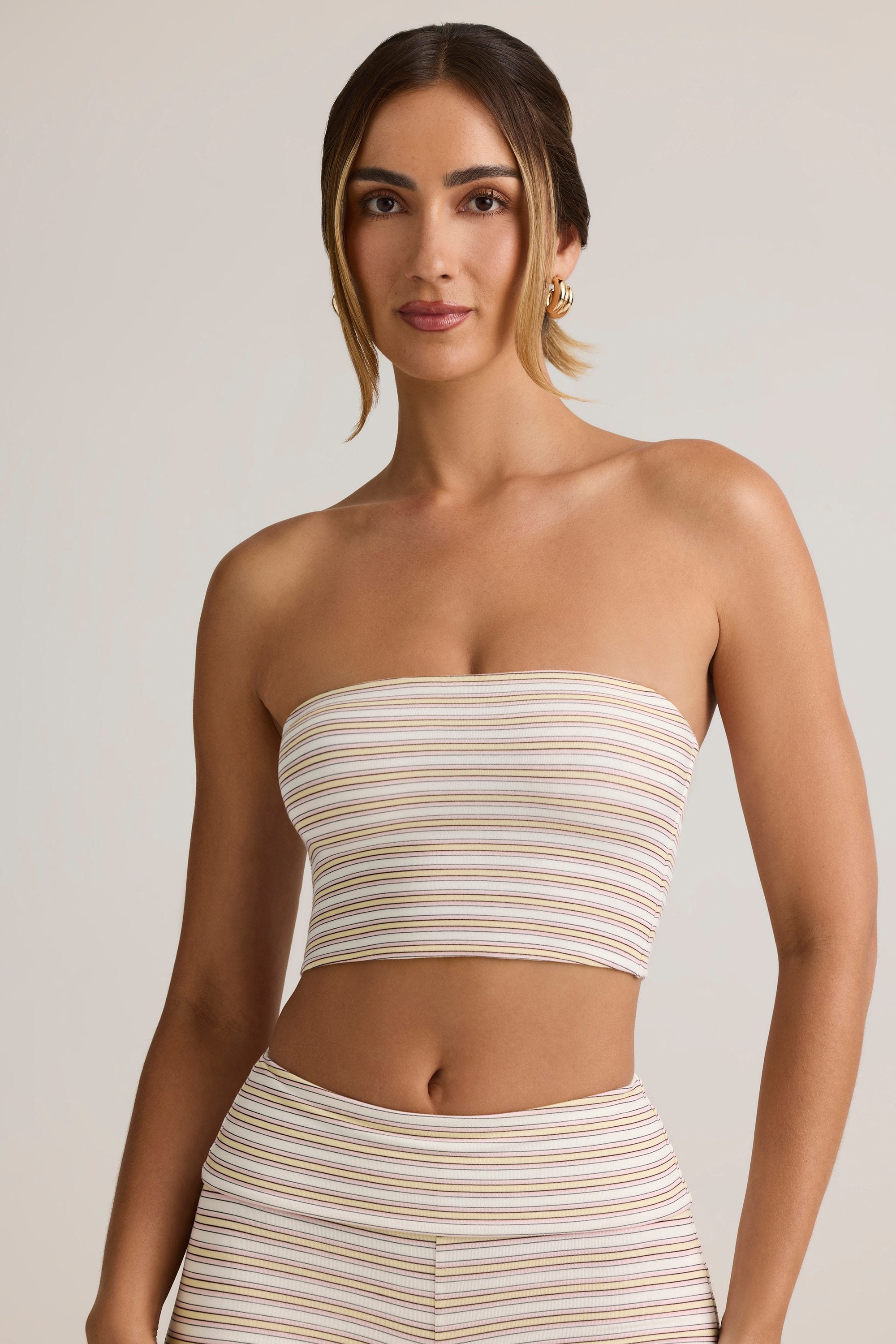 Verna Modal Strapless Crop Top in Pink & Yellow Stripe